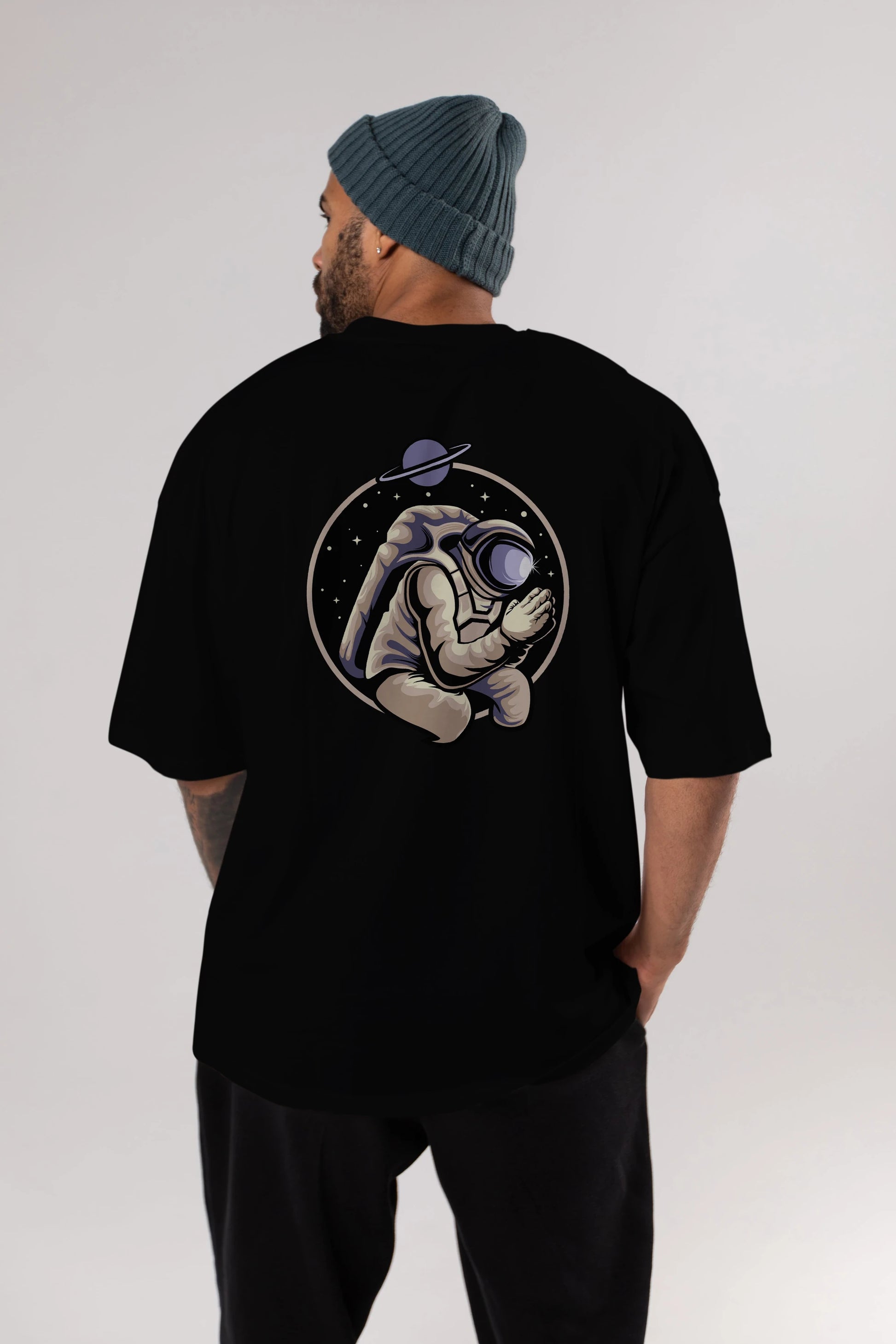 Astronaut Praying Arka Baskılı Oversize t-shirt Erkek Kadın Unisex