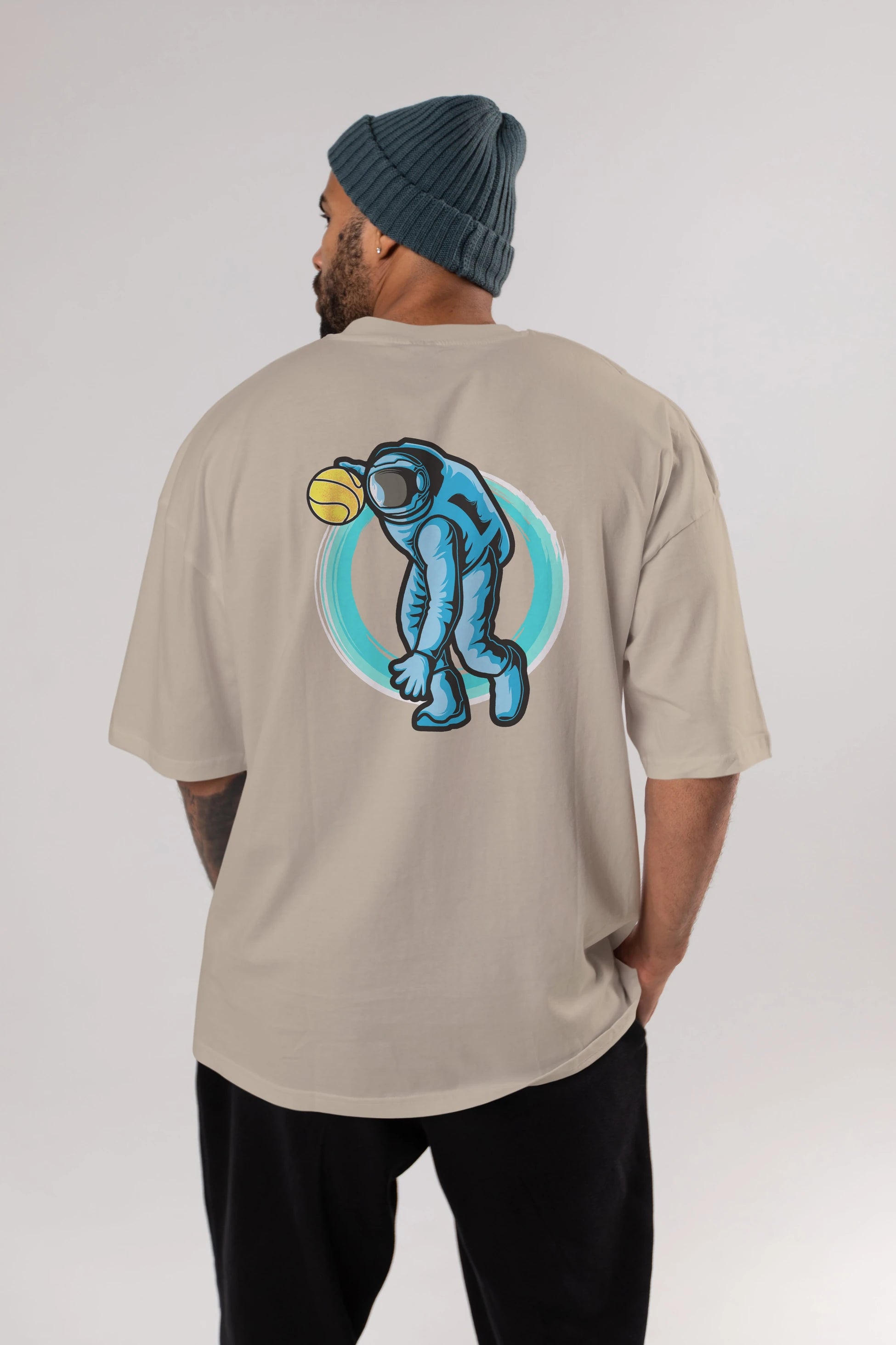 Astronaut Dribble Arka Baskılı Oversize t-shirt Erkek Kadın Unisex