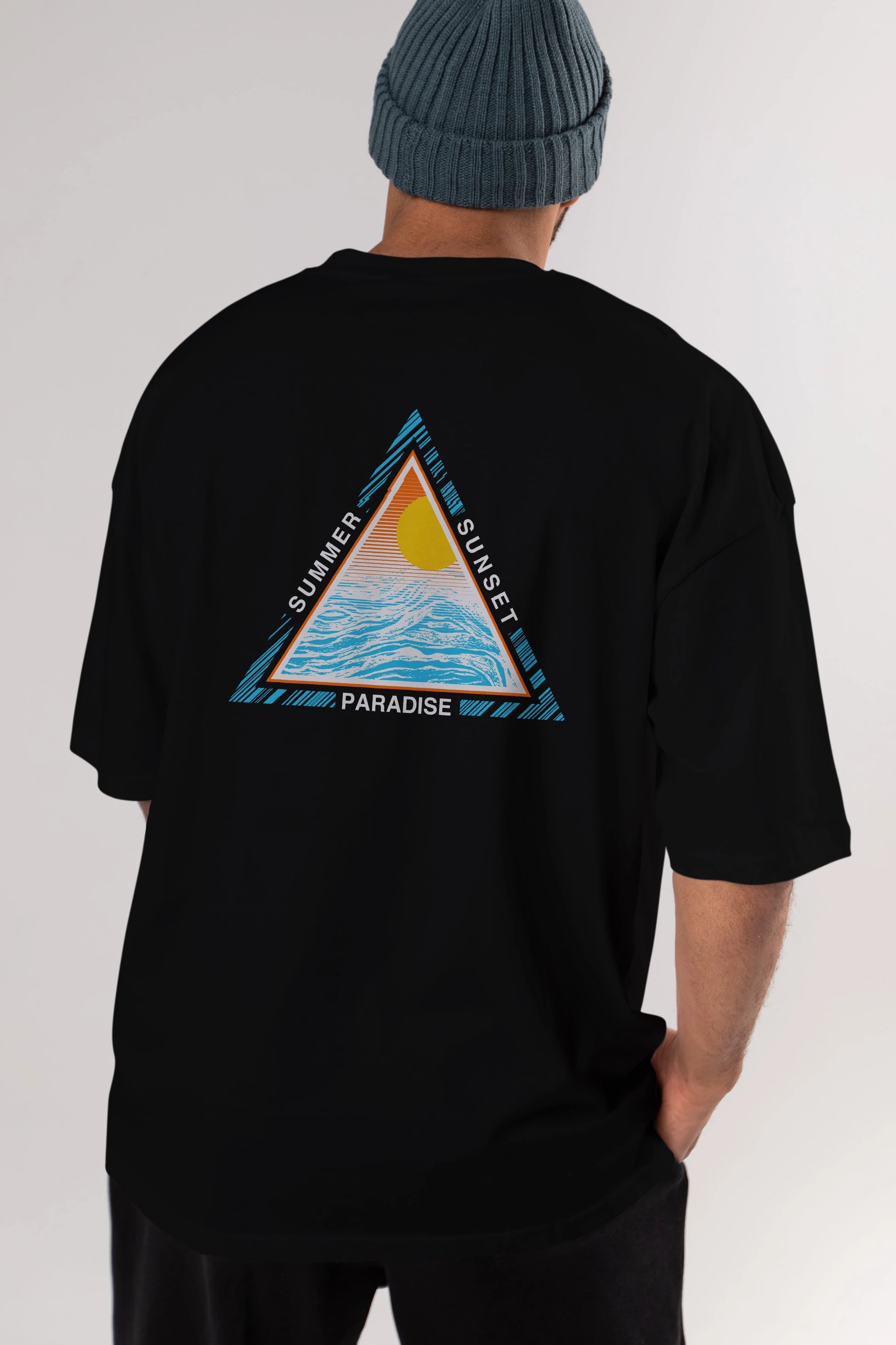 Summer Sunset Paradise Arka Baskılı Oversize t-shirt Erkek Kadın Unisex