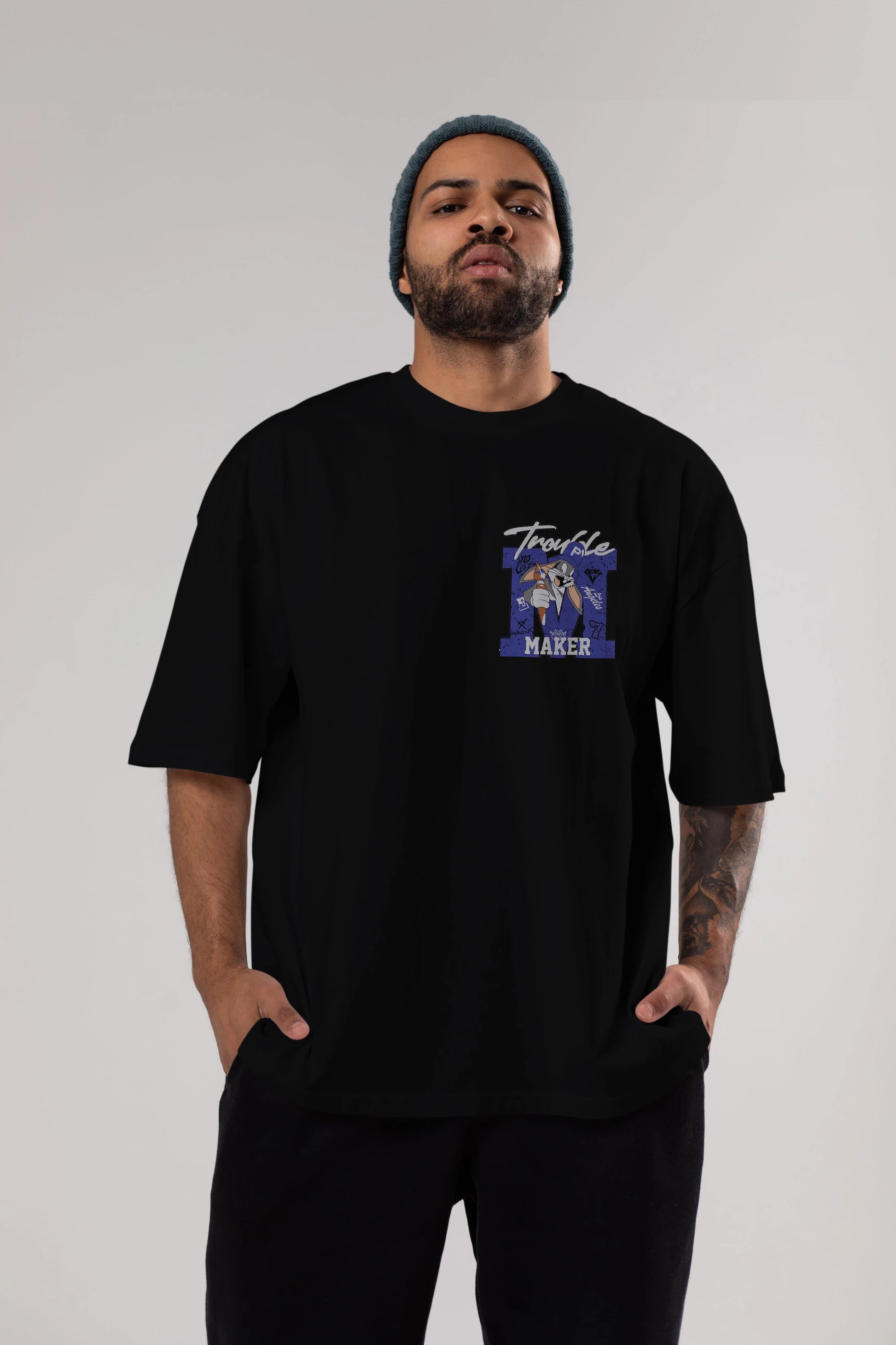 Bugs Bunny Ön Sol Baskılı Oversize t-shirt Erkek Kadın Unisex %100 Pamuk Bisiklet Yaka tişort