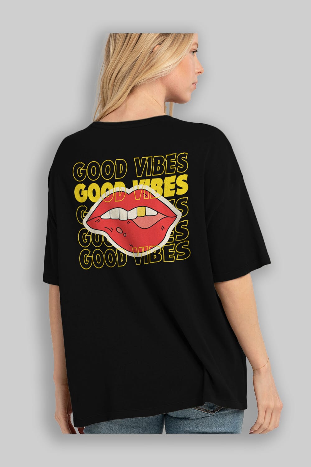 Good Vibes Yazılı 2 Arka Baskılı Oversize t-shirt Erkek Kadın Unisex