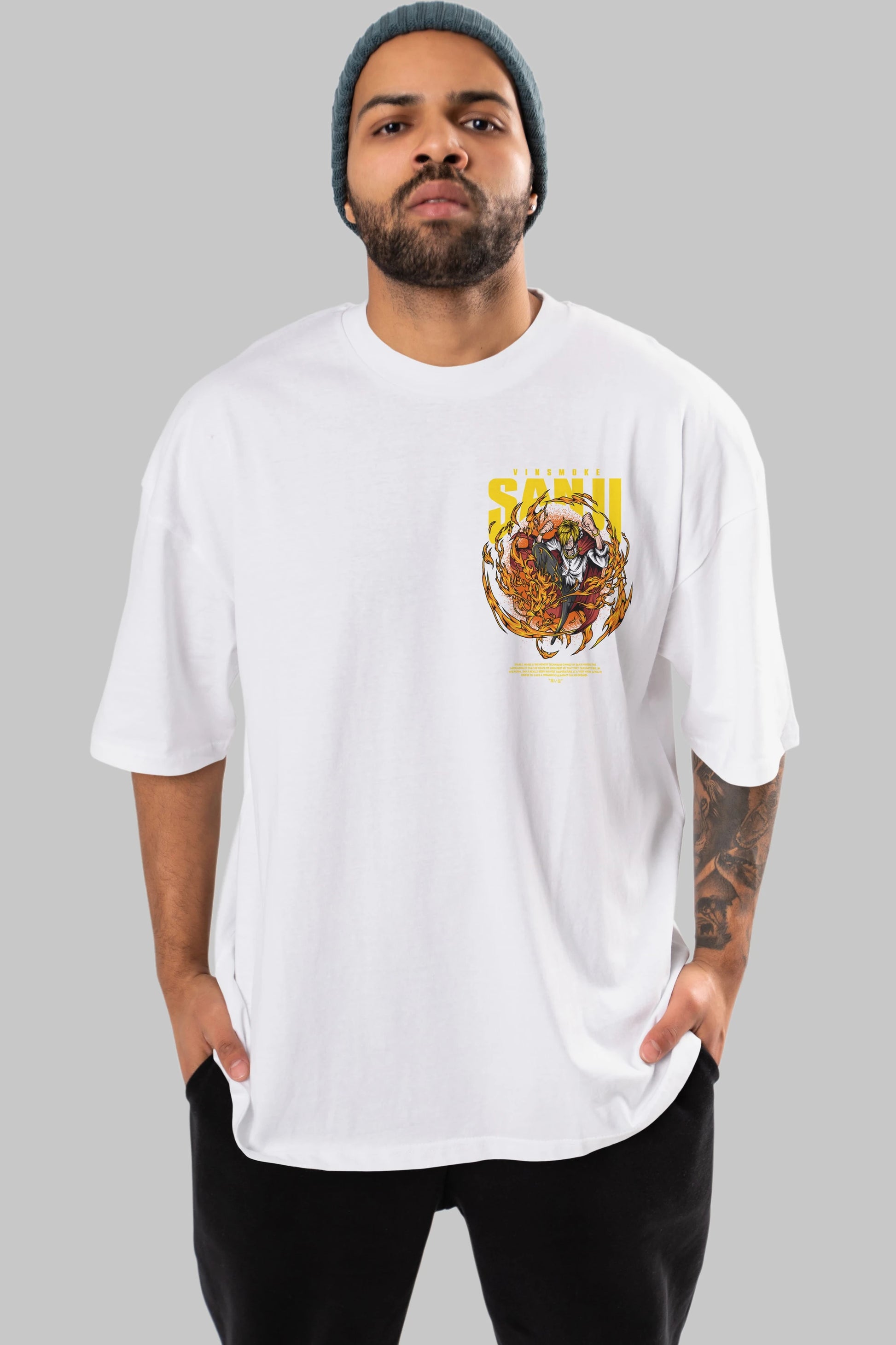 Vinsmoke Sanji Ön Sol Baskılı Oversize t-shirt Erkek Kadın Unisex %100 Pamuk Bisiklet Yaka tişort