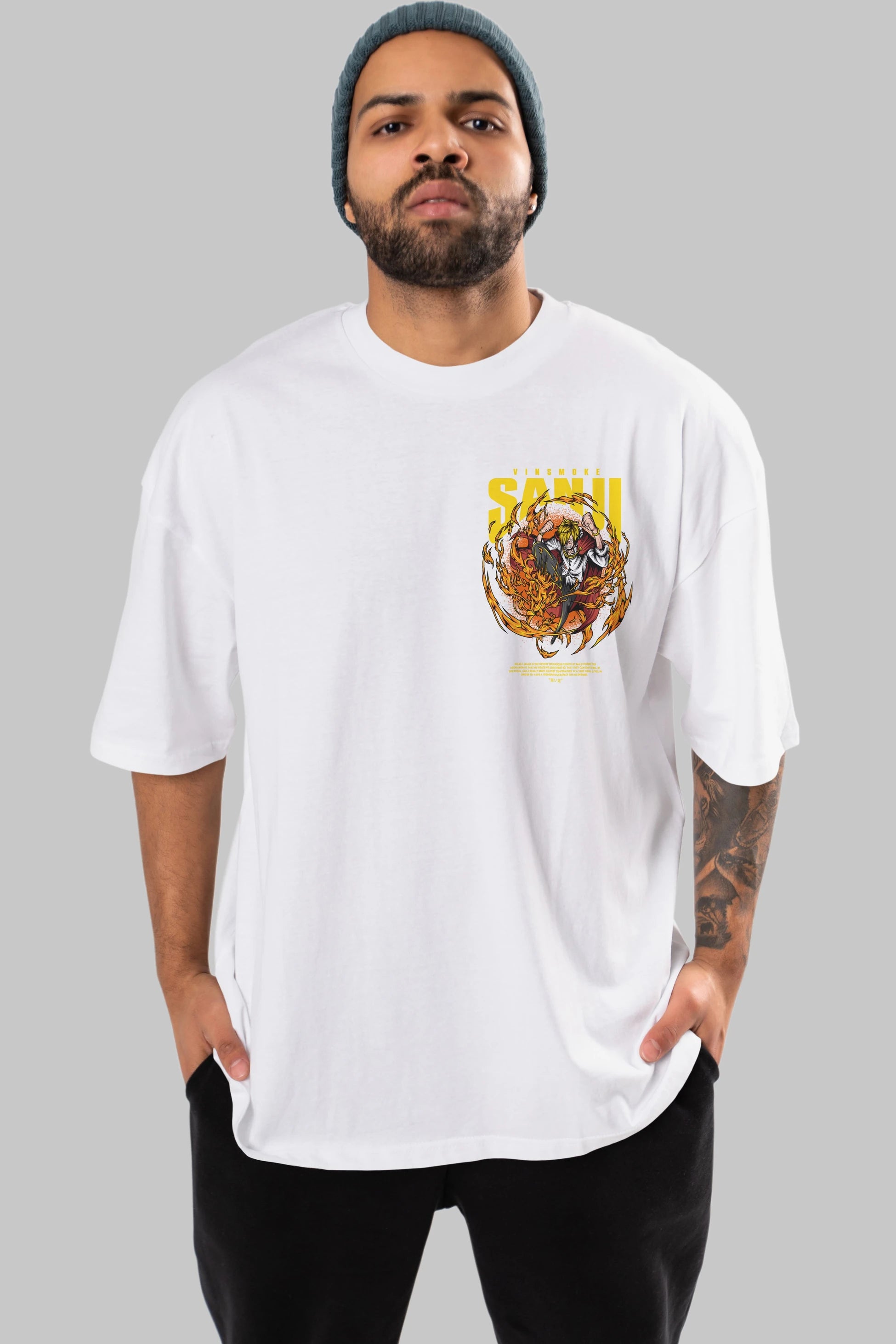 Vinsmoke Sanji Ön Sol Baskılı Oversize t-shirt Erkek Kadın Unisex %100 Pamuk Bisiklet Yaka tişort