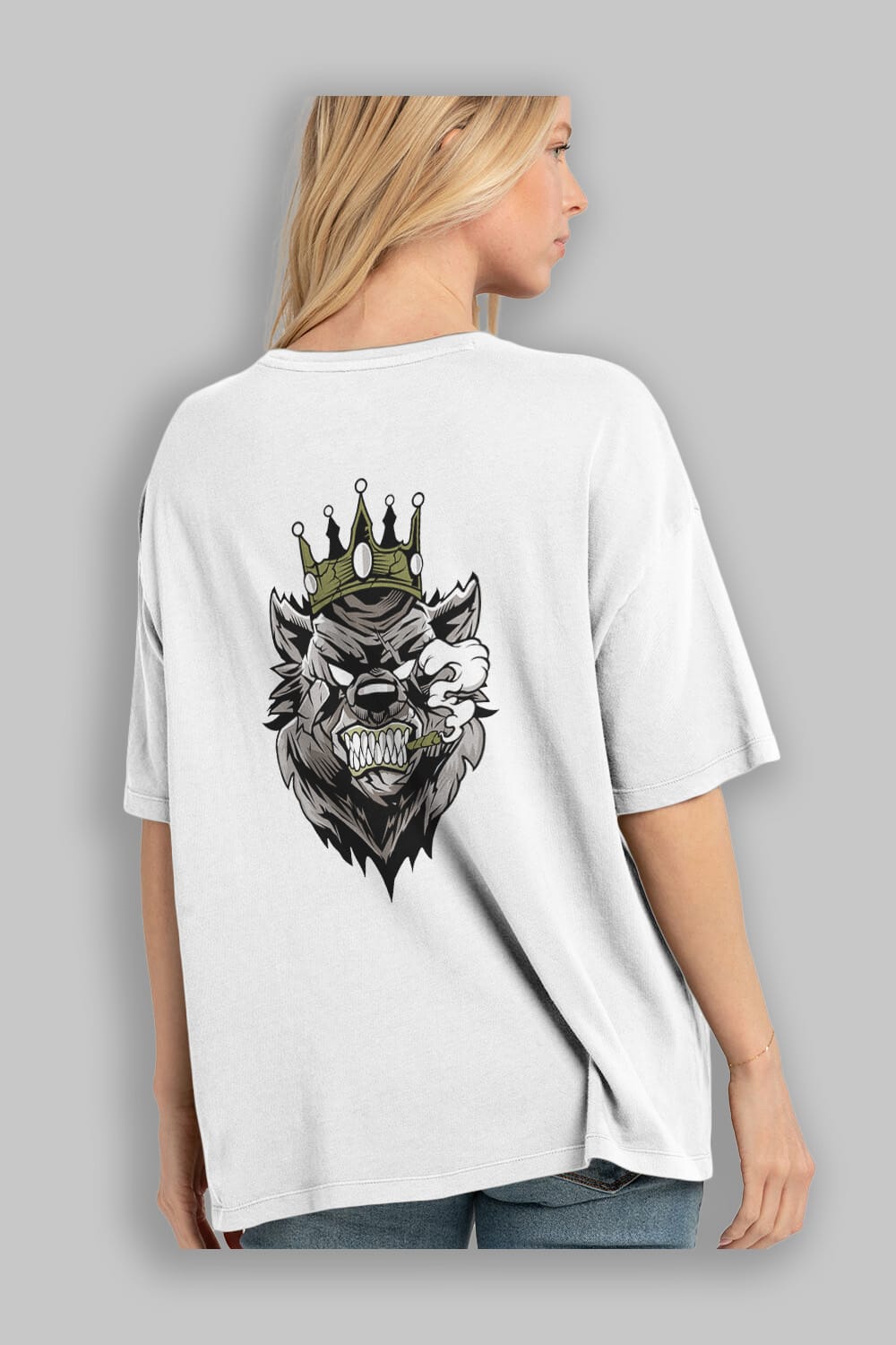 Bear King Arka Baskılı Oversize t-shirt Erkek Kadın Unisex %100 Pamuk tişort