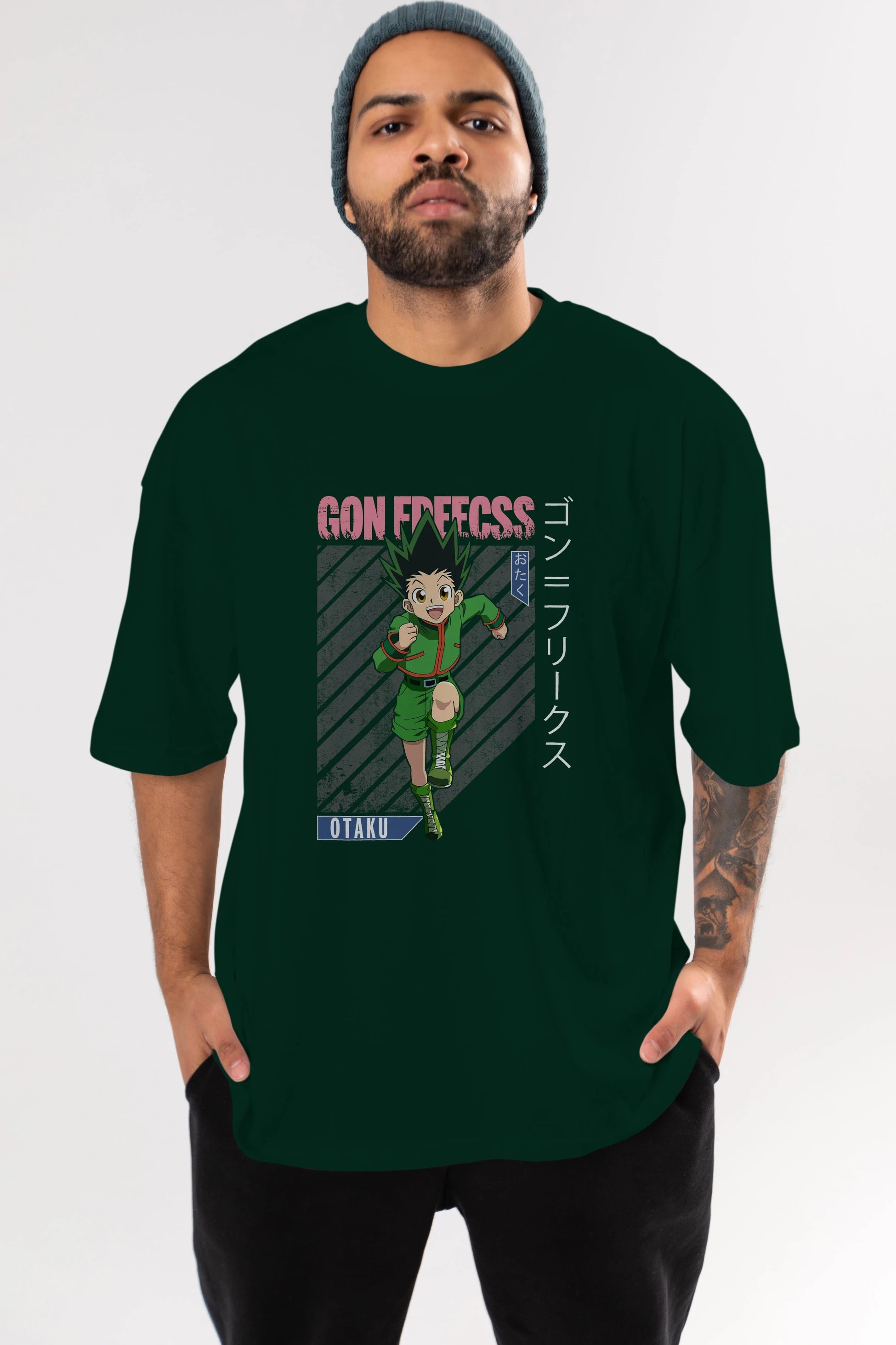 Gon Freecss HUNTER X HUNTER Anime Ön Baskılı Oversize t-shirt %100 pamuk Erkek Kadın Unisex