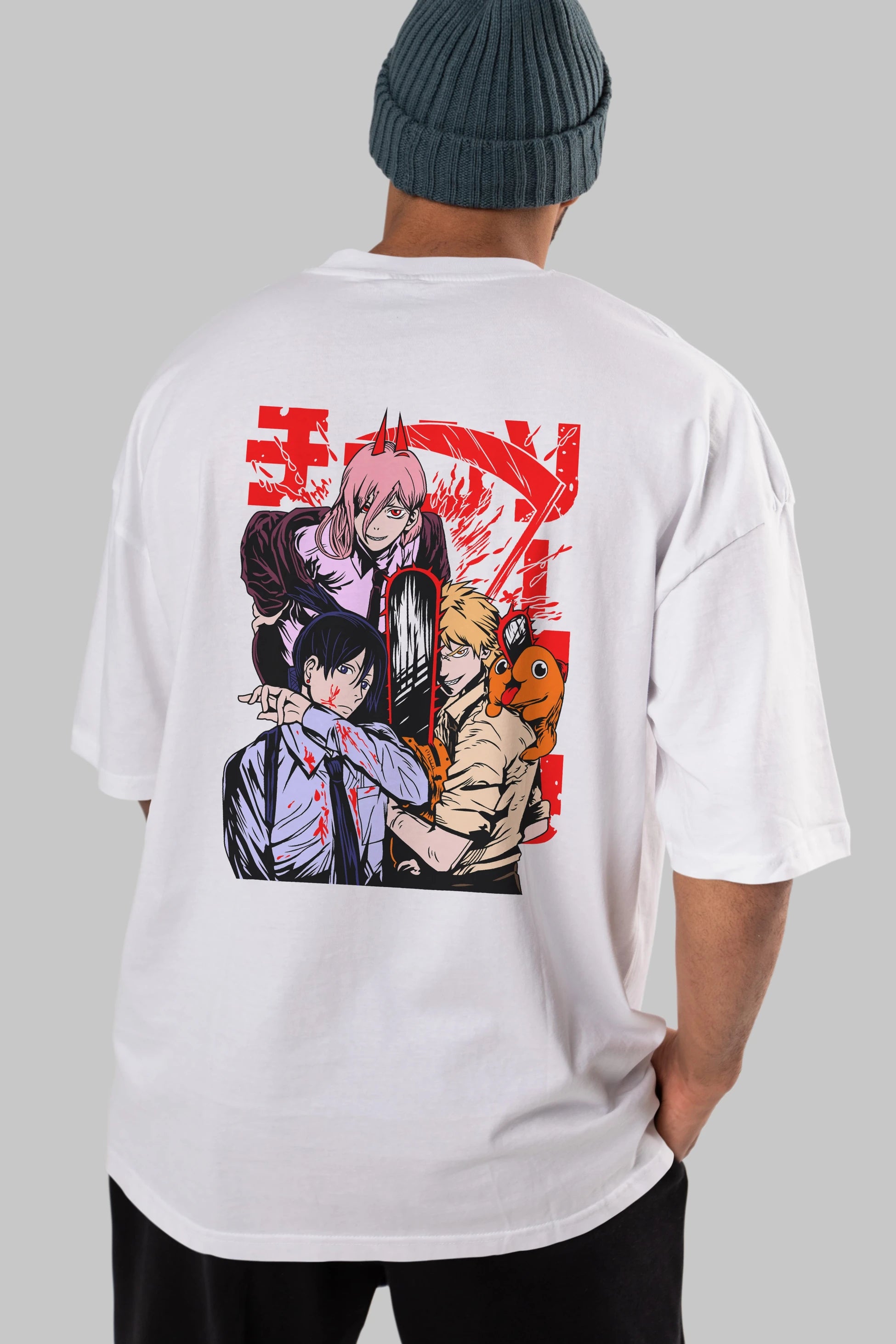 CHAINSAWMAN CREW Anime Arka Baskılı Oversize t-shirt Erkek Kadın Unisex