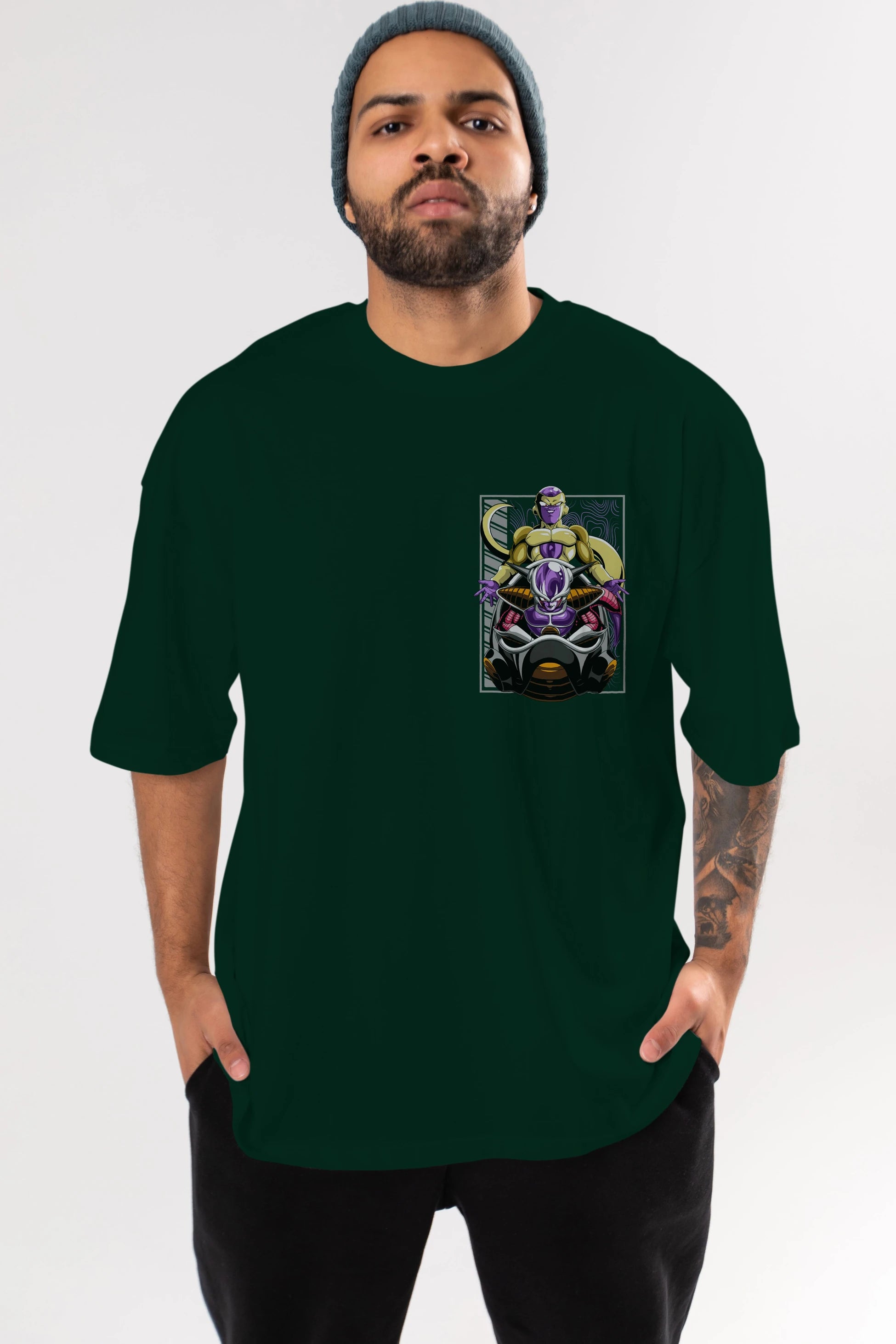 DragonBall Freezer Ön Sol Baskılı Oversize t-shirt Erkek Kadın Unisex %100 Pamuk Bisiklet Yaka tişort
