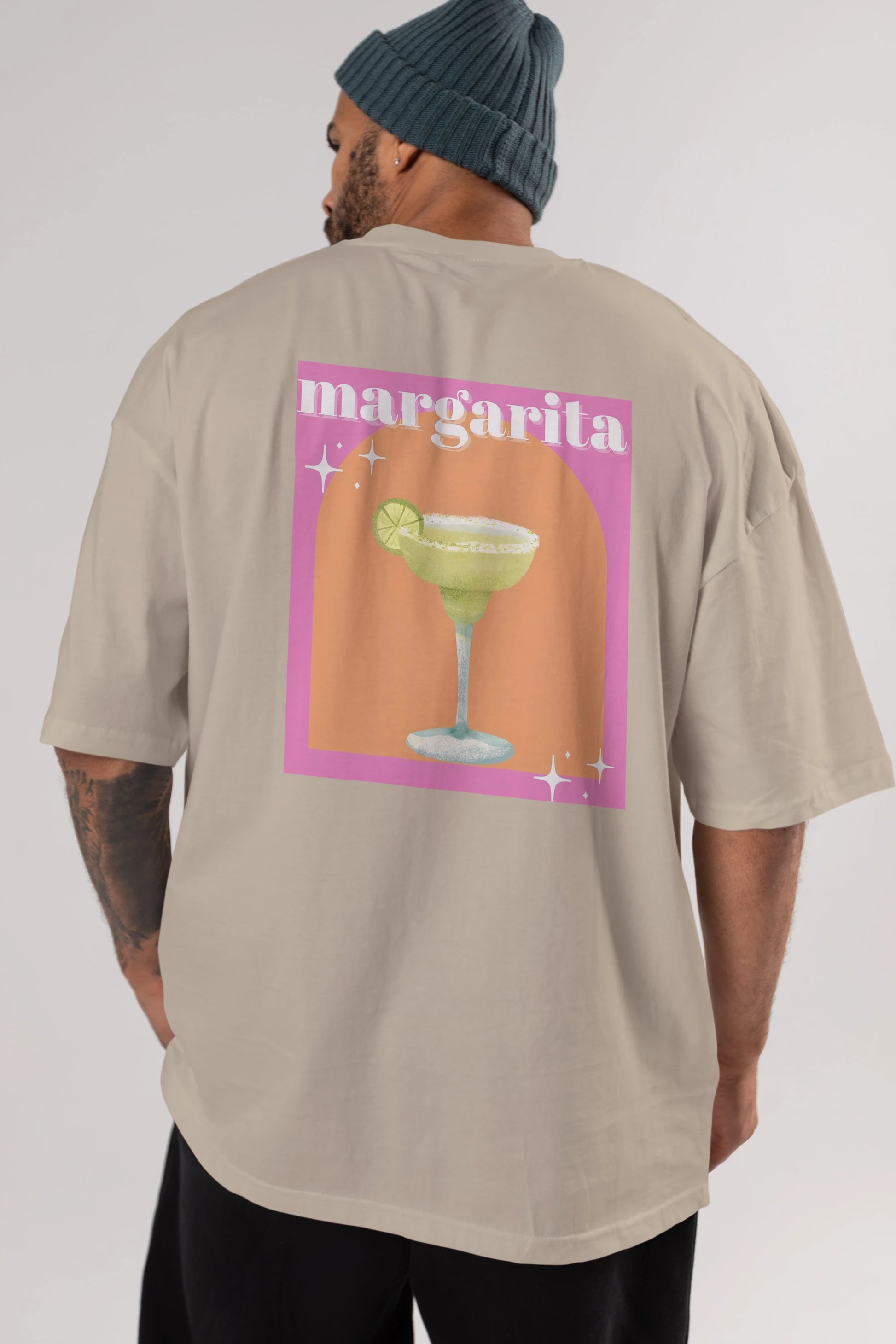 Margarita 7 Arka Baskılı Oversize t-shirt Erkek Kadın Unisex %100 Pamuk Bisiklet Yaka tişort