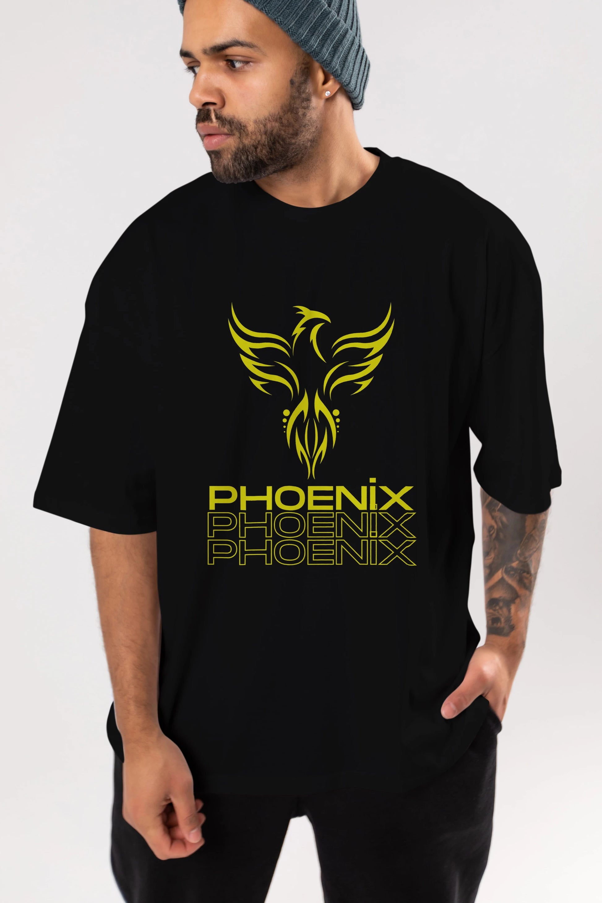 Phoenix Yazılı Ön Baskılı Oversize t-shirt Erkek Kadın Unisex