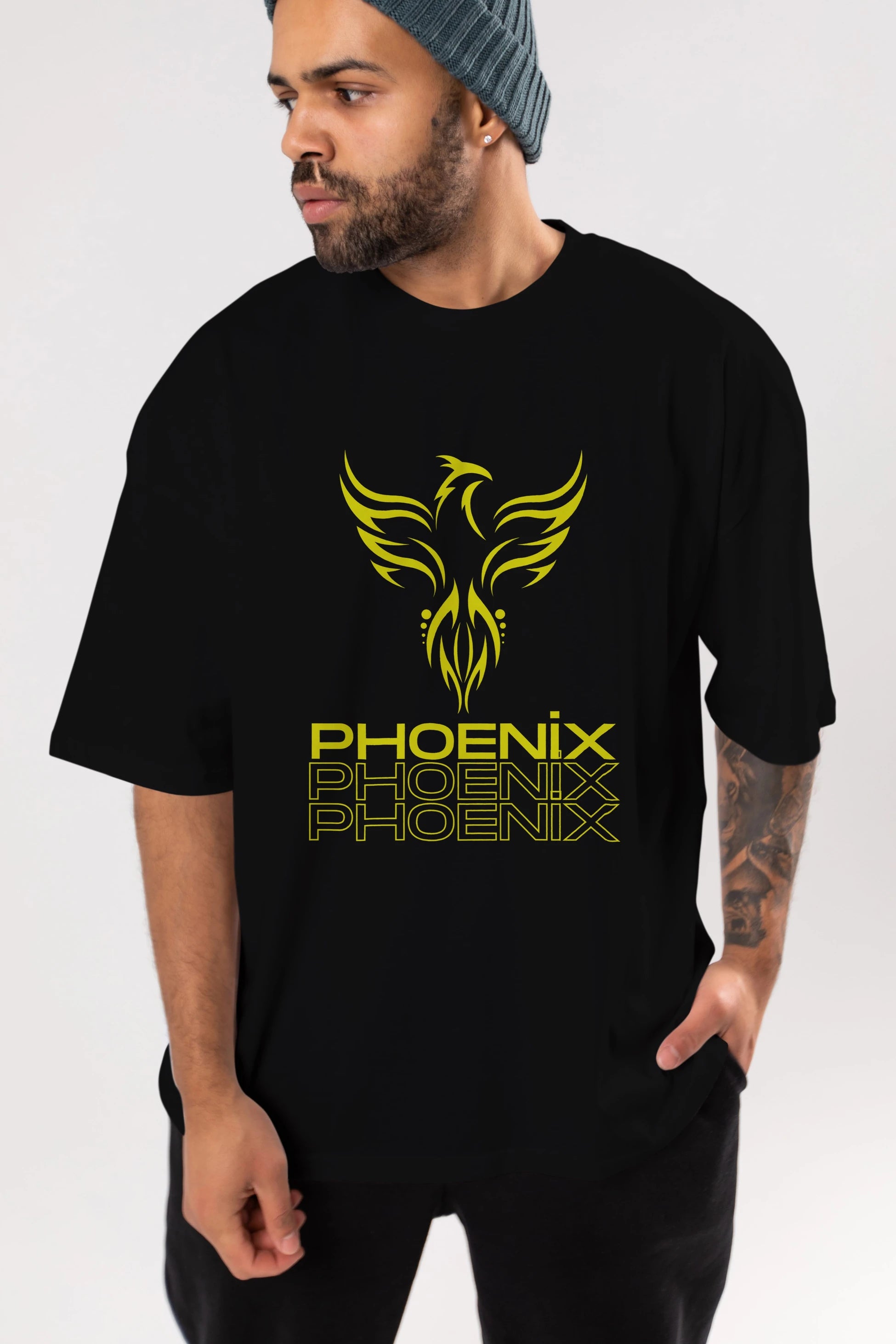 Phoenix Yazılı Ön Baskılı Oversize t-shirt Erkek Kadın Unisex