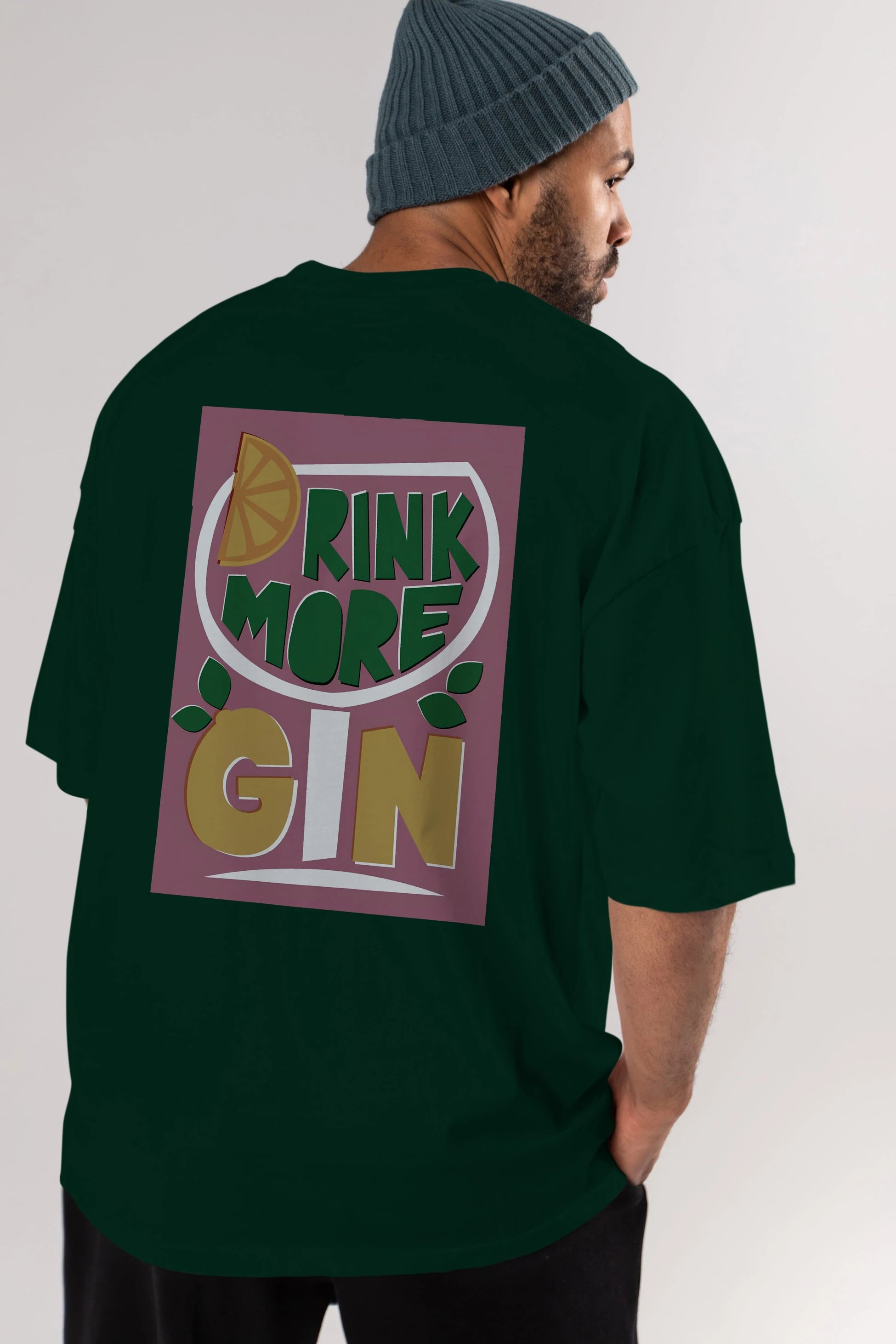 Drink More Gin Arka Baskılı Oversize t-shirt Erkek Kadın Unisex %100 Pamuk Bisiklet Yaka tişort