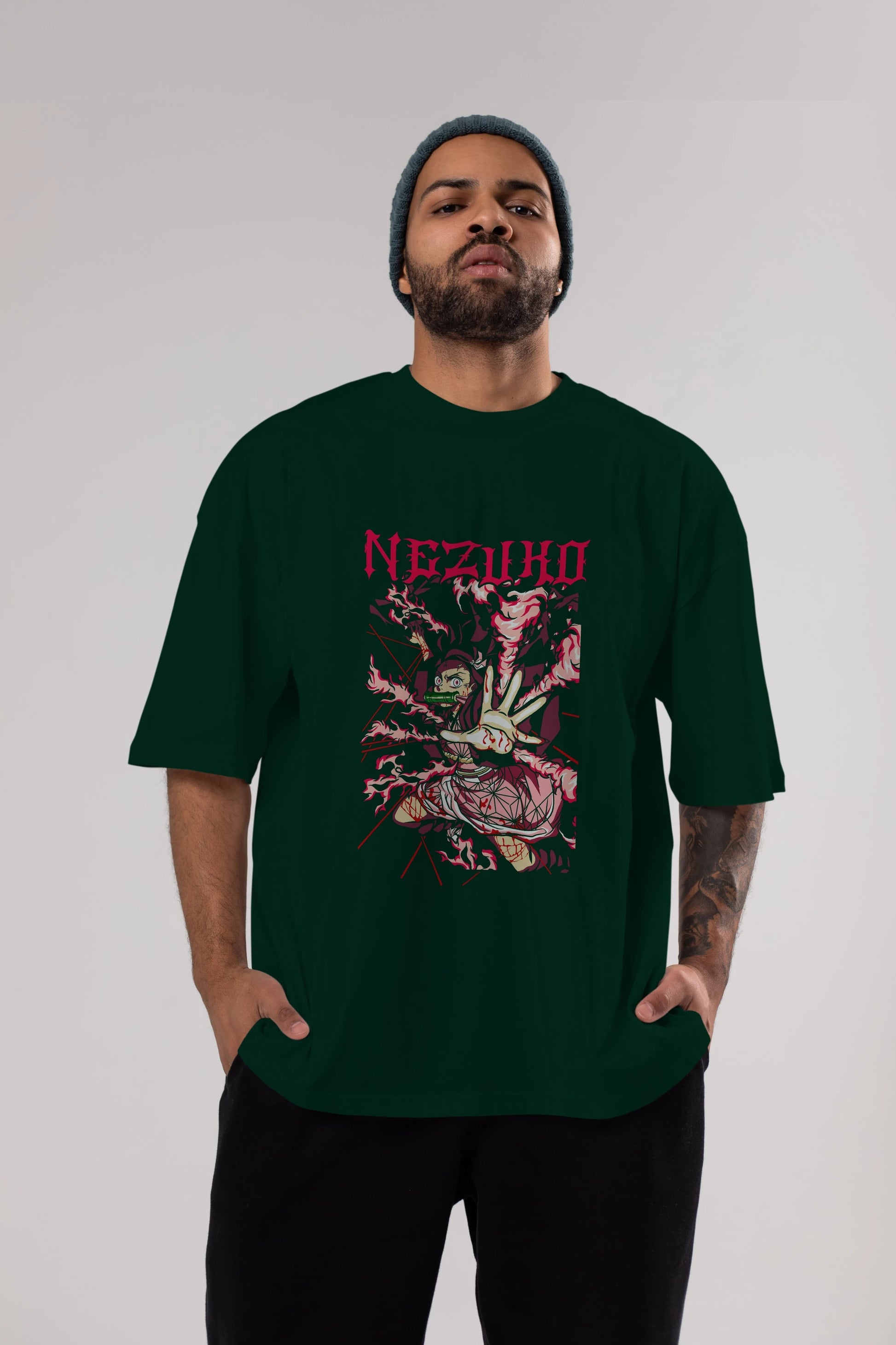 NEZUKO KAMADO Anime Ön Baskılı Oversize t-shirt %100 pamuk Erkek Kadın Unisex