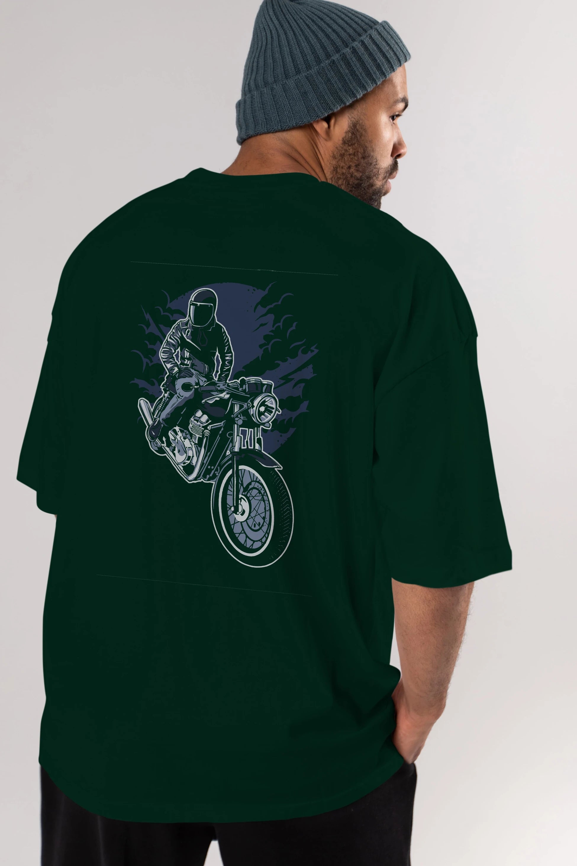 Night Rider Arka Baskılı Oversize t-shirt Erkek Kadın Unisex %100 Pamuk