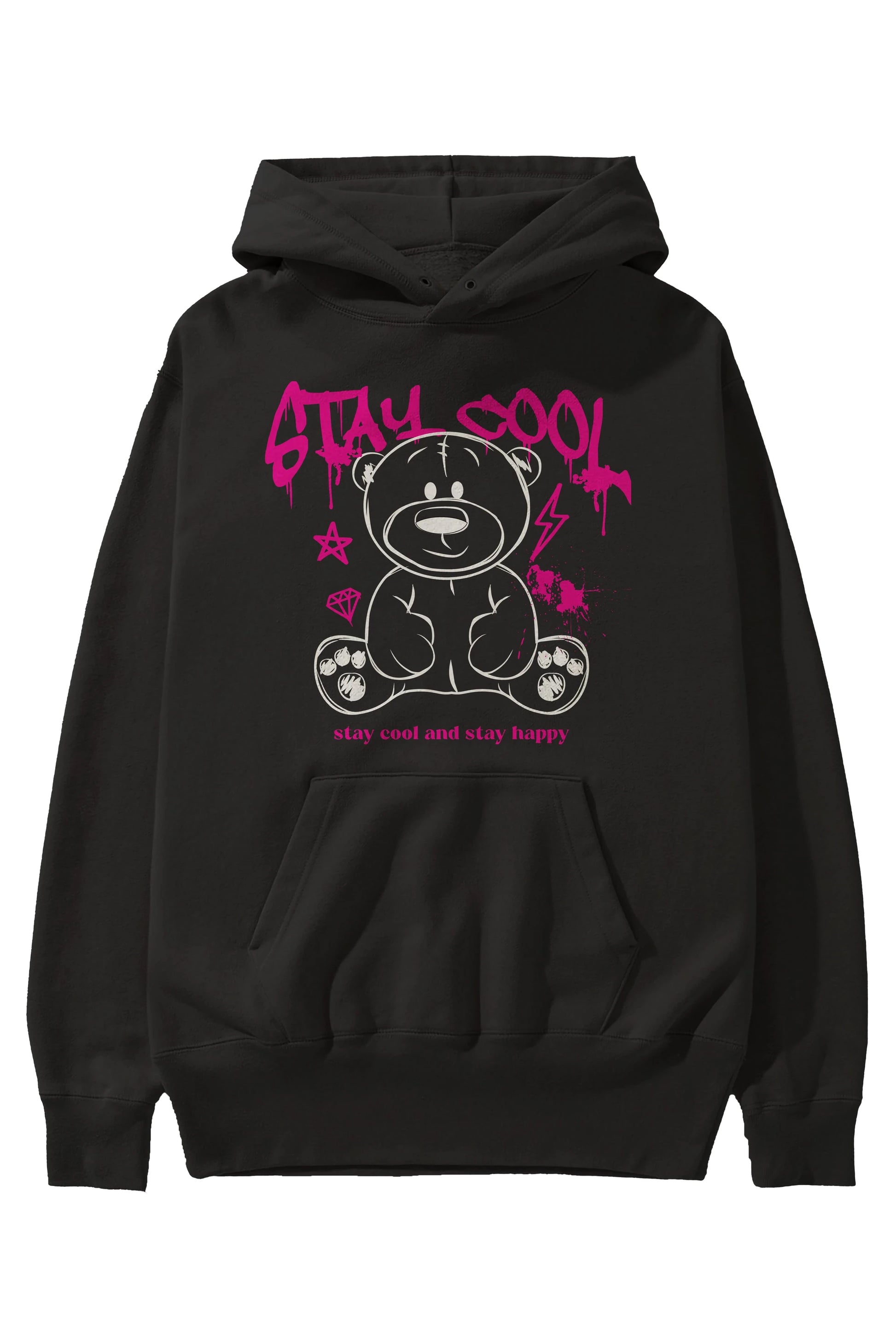 Teddy Bear Stay Cool Ön Baskılı Hoodie Oversize Kapüşonlu Sweatshirt Erkek Kadın Unisex