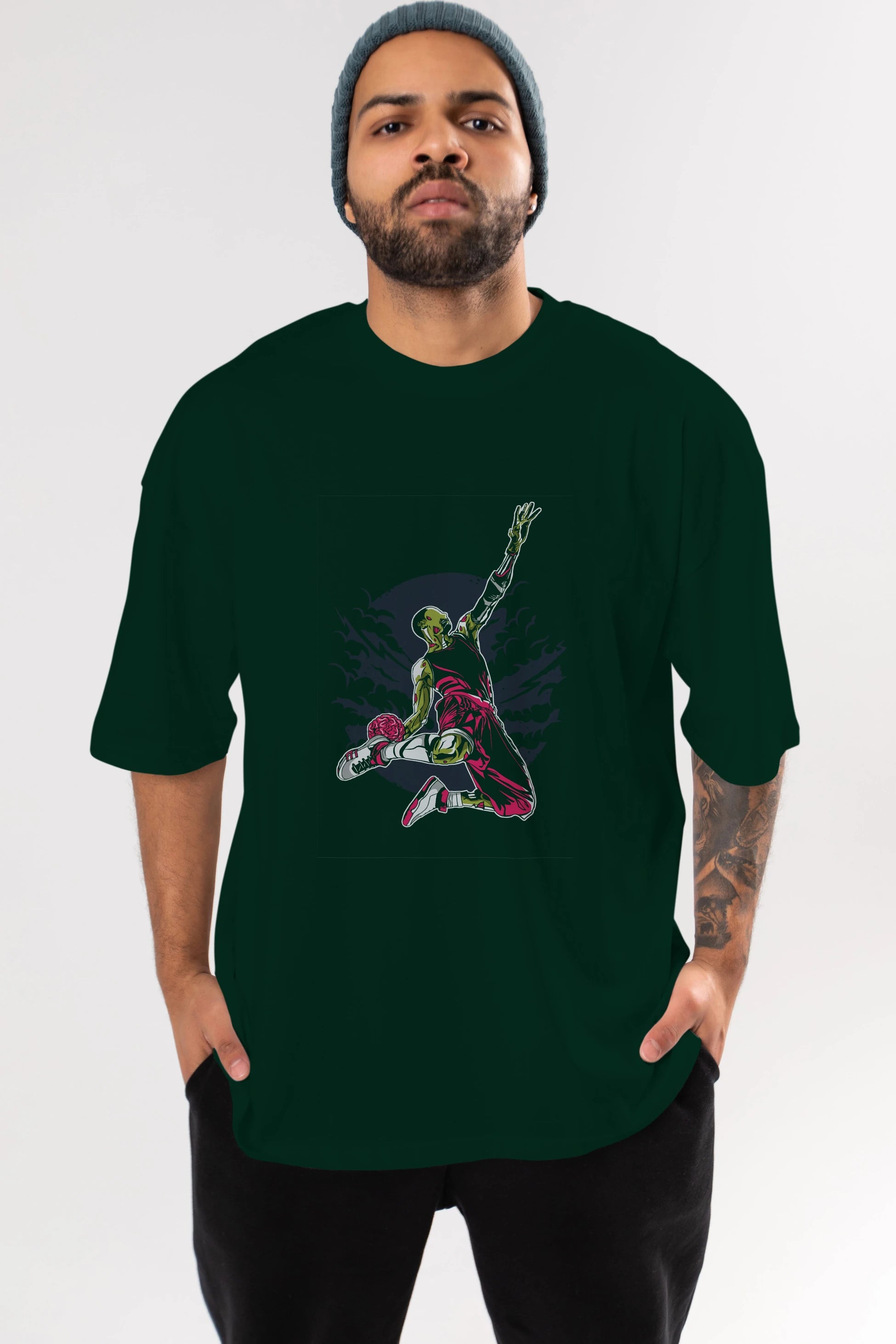 Zombie Slam Dunk Ön Baskılı Oversize t-shirt Erkek Kadın Unisex %100 Pamuk tişort