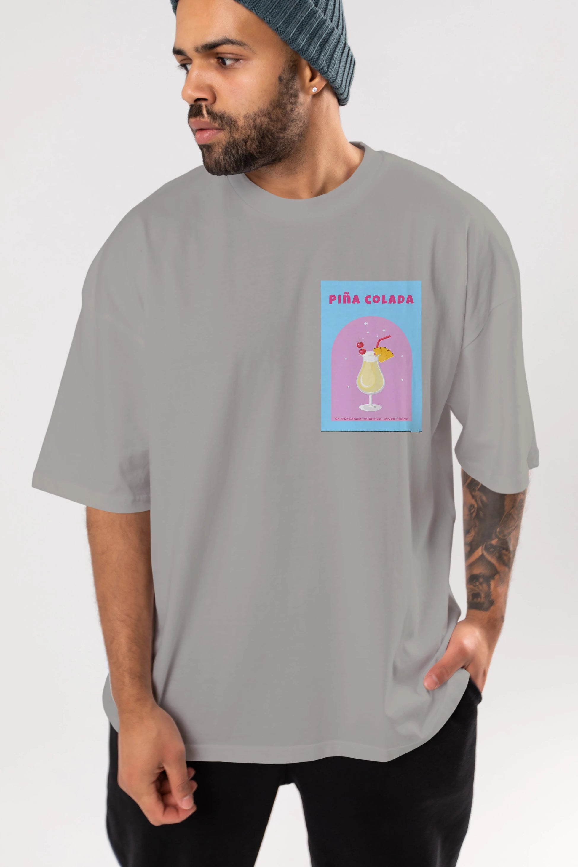 Pina Colada 2 Ön Sol Baskılı Oversize t-shirt Erkek Kadın Unisex %100 Pamuk Bisiklet Yaka tişort