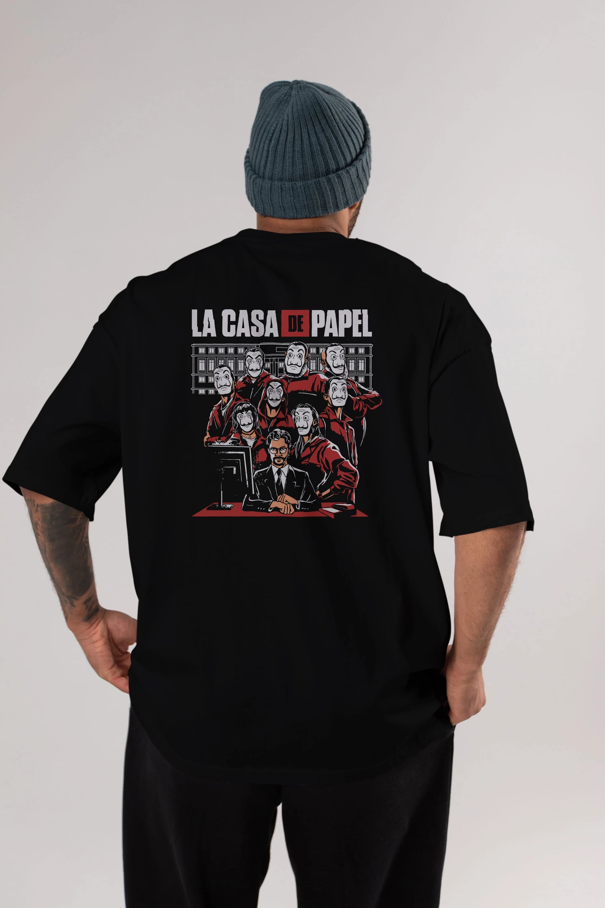La Casa De Papel (5) Arka Baskılı Oversize t-shirt Erkek Kadın Unisex %100 Pamuk Bisiklet Yaka tişort