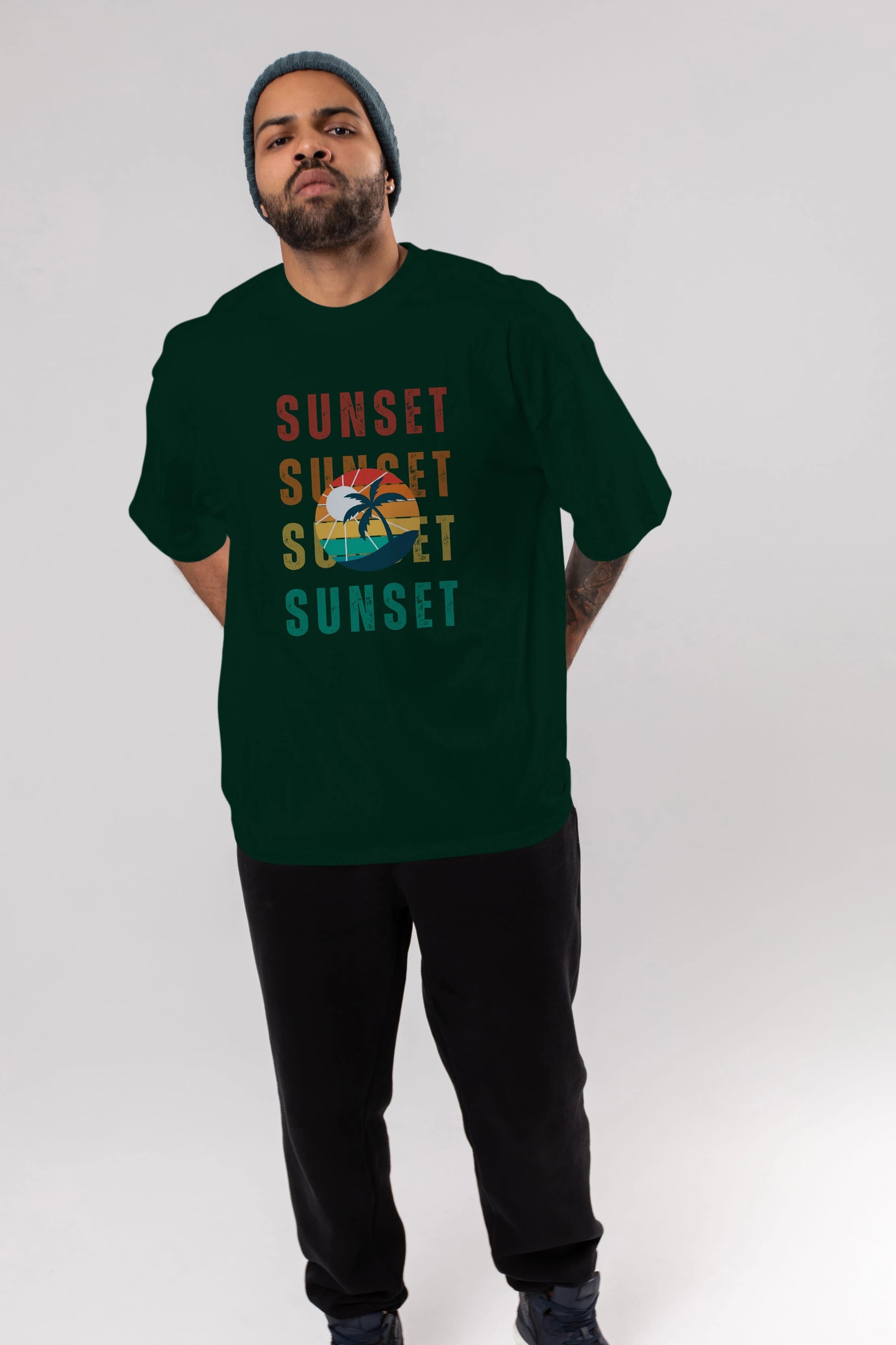 Sunset Yazılı Ön Baskılı Oversize t-shirt Erkek Kadın Unisex