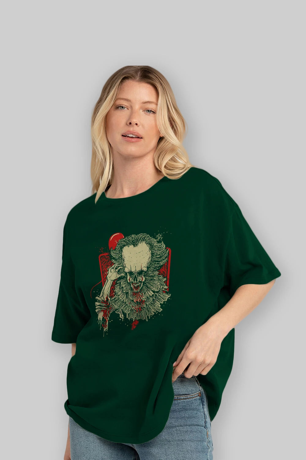 it (2) Ön Baskılı Oversize t-shirt Erkek Kadın Unisex %100 Pamuk Bisiklet Yaka tişort