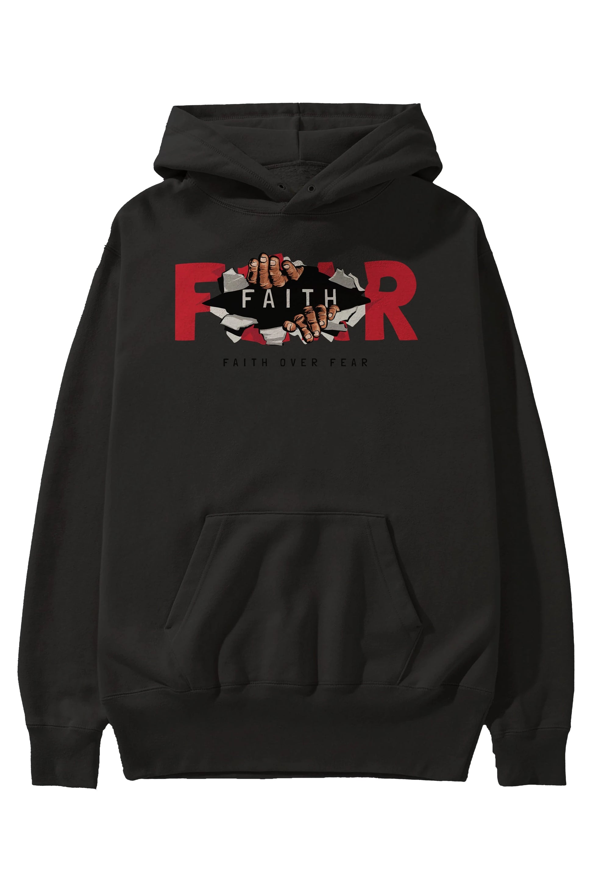 Faith Over Fear Ön Baskılı Hoodie Oversize Kapüşonlu Sweatshirt Erkek Kadın Unisex