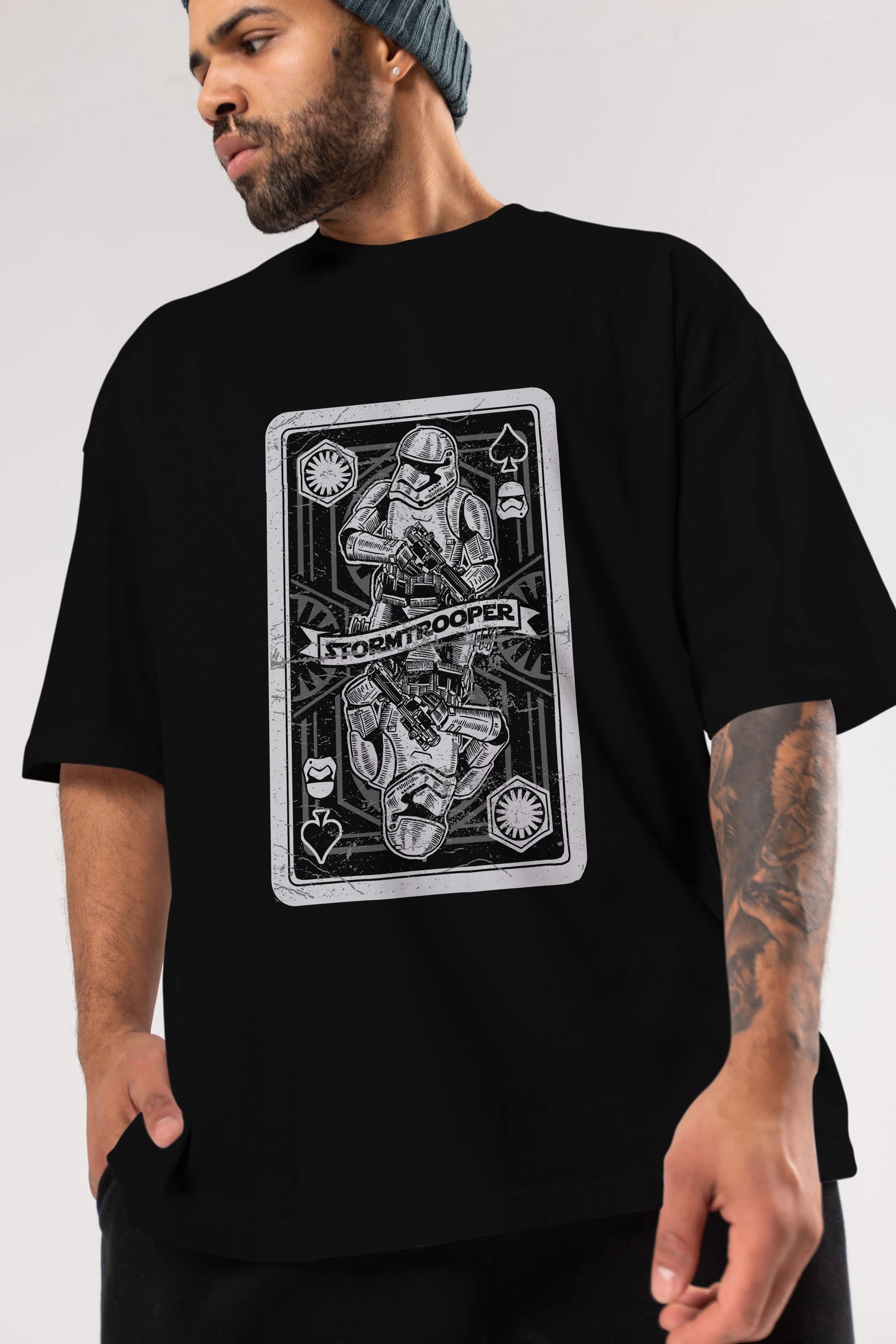 Stormtrooper Playing Card Ön Baskılı Oversize t-shirt Erkek Kadın Unisex %100 Pamuk tişort