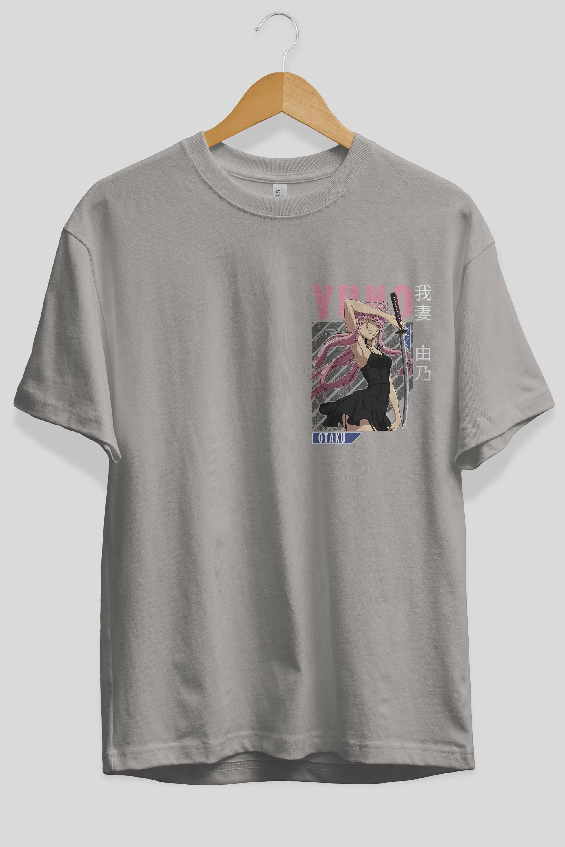 Yuno Gasai 5 Ön Sol Baskılı Oversize t-shirt Erkek Kadın Unisex %100 Pamuk Bisiklet Yaka tişort