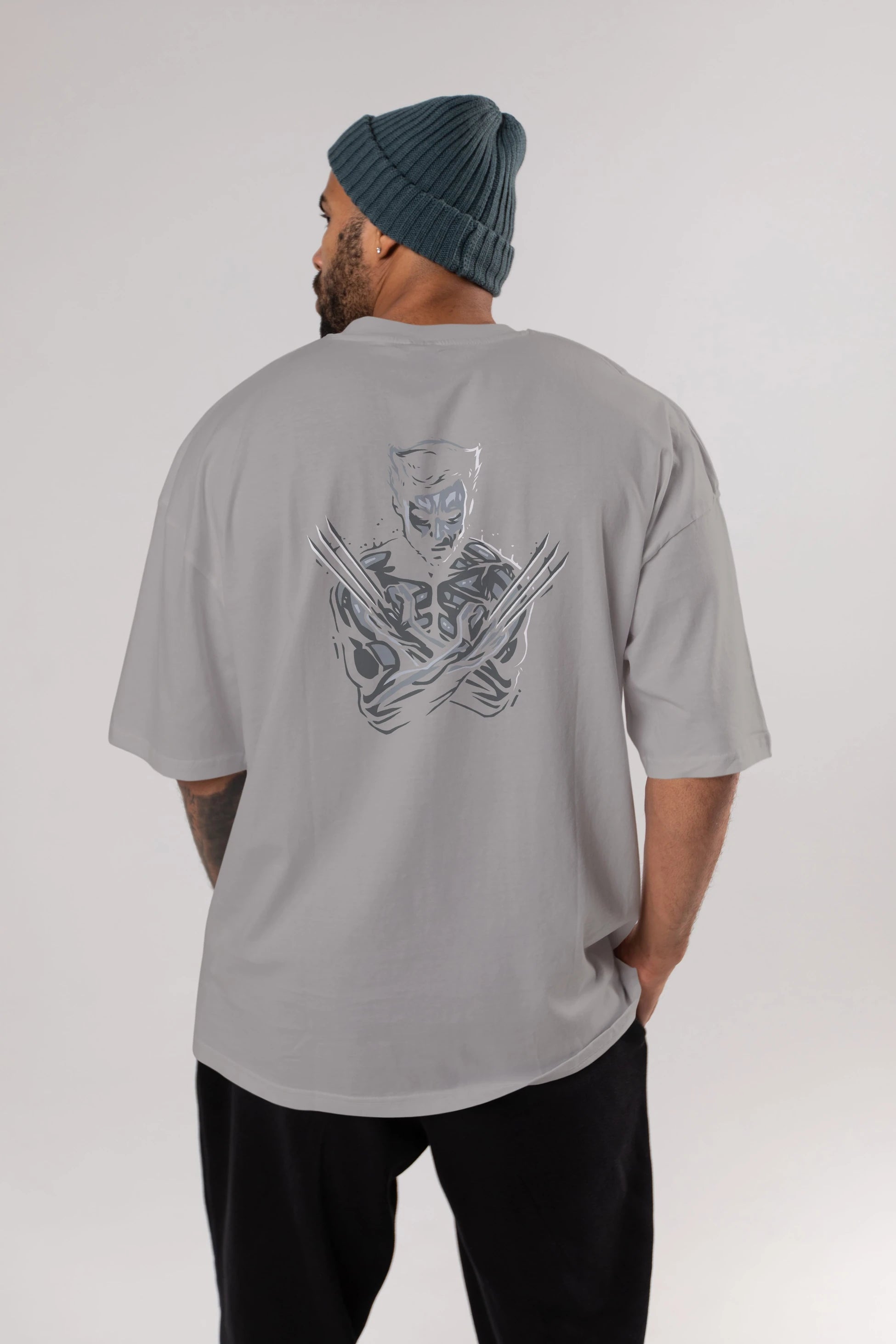 Wolverine Arka Baskılı Oversize t-shirt Erkek Kadın Unisex %100 Pamuk Bisiklet Yaka tişort
