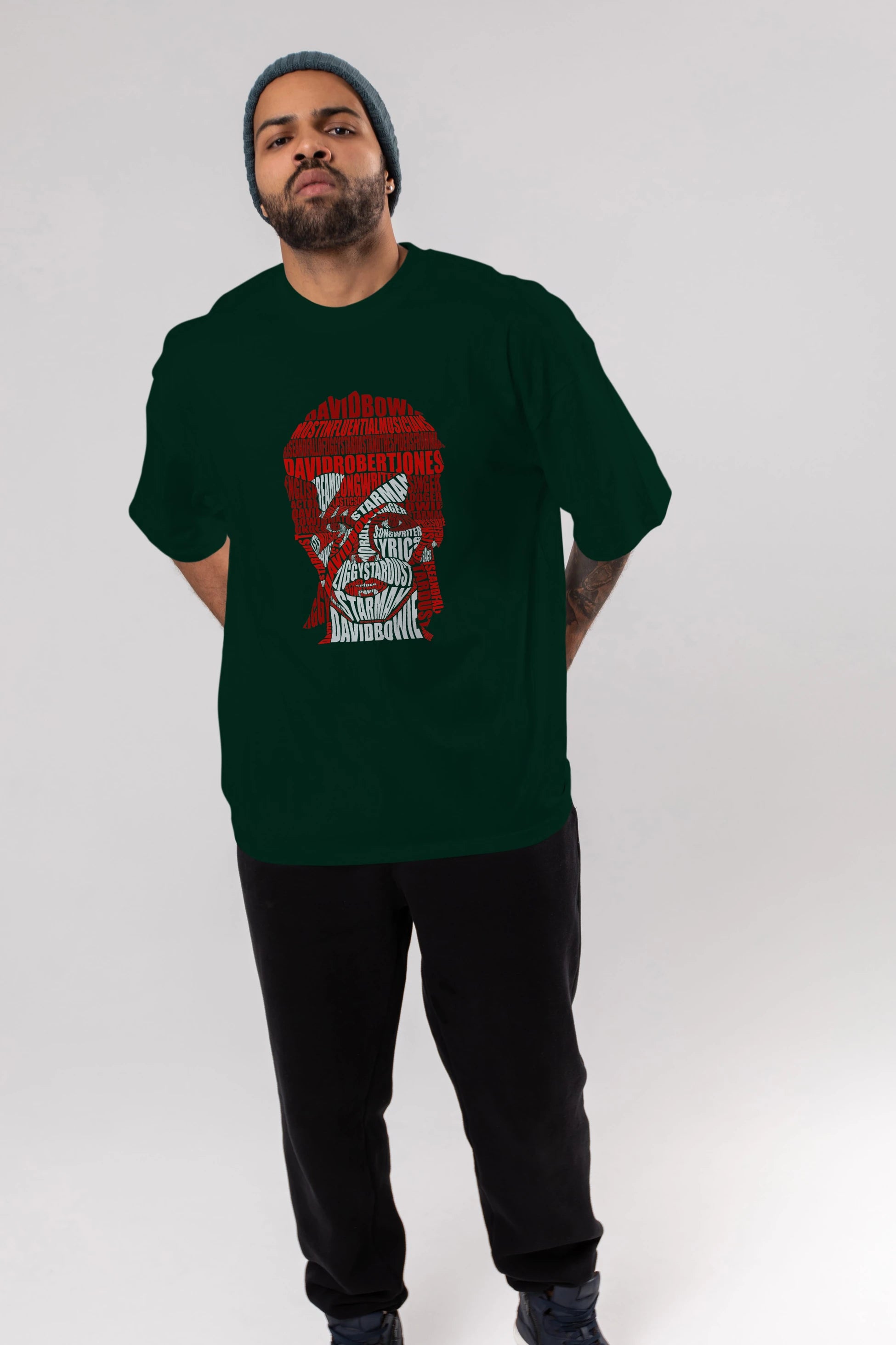 David Bowie Calligram Ön Baskılı Oversize t-shirt %100 pamuk Erkek Kadın Unisex