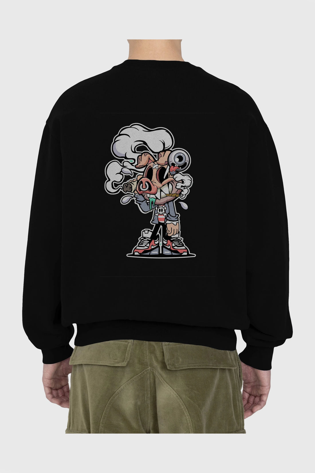 Pig Smoker Arka Baskılı Oversize Sweatshirt Erkek Kadın Unisex