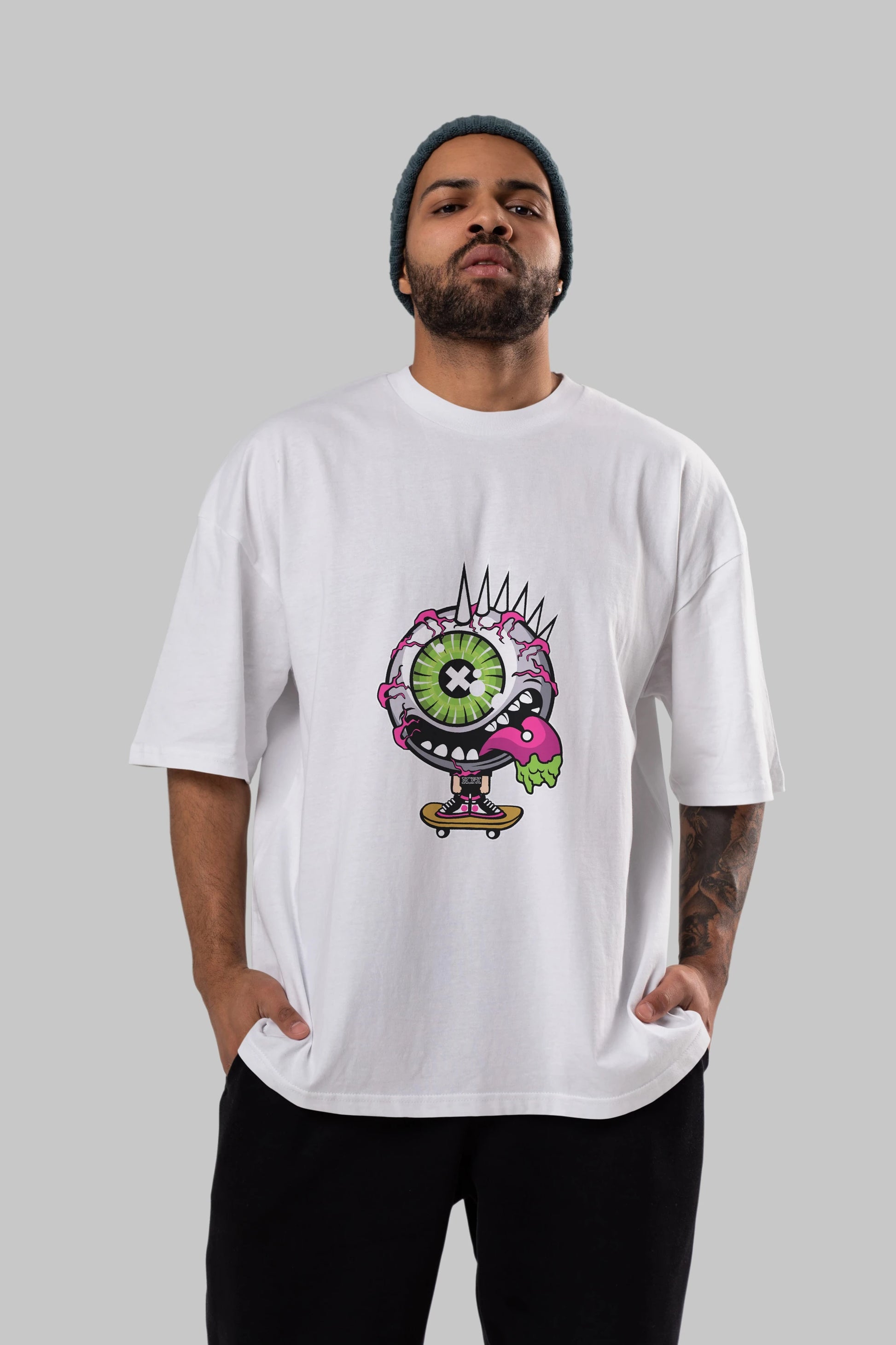 Eye Monster Skater Ön Baskılı Oversize t-shirt Erkek Kadın Unisex %100 Pamuk tişort