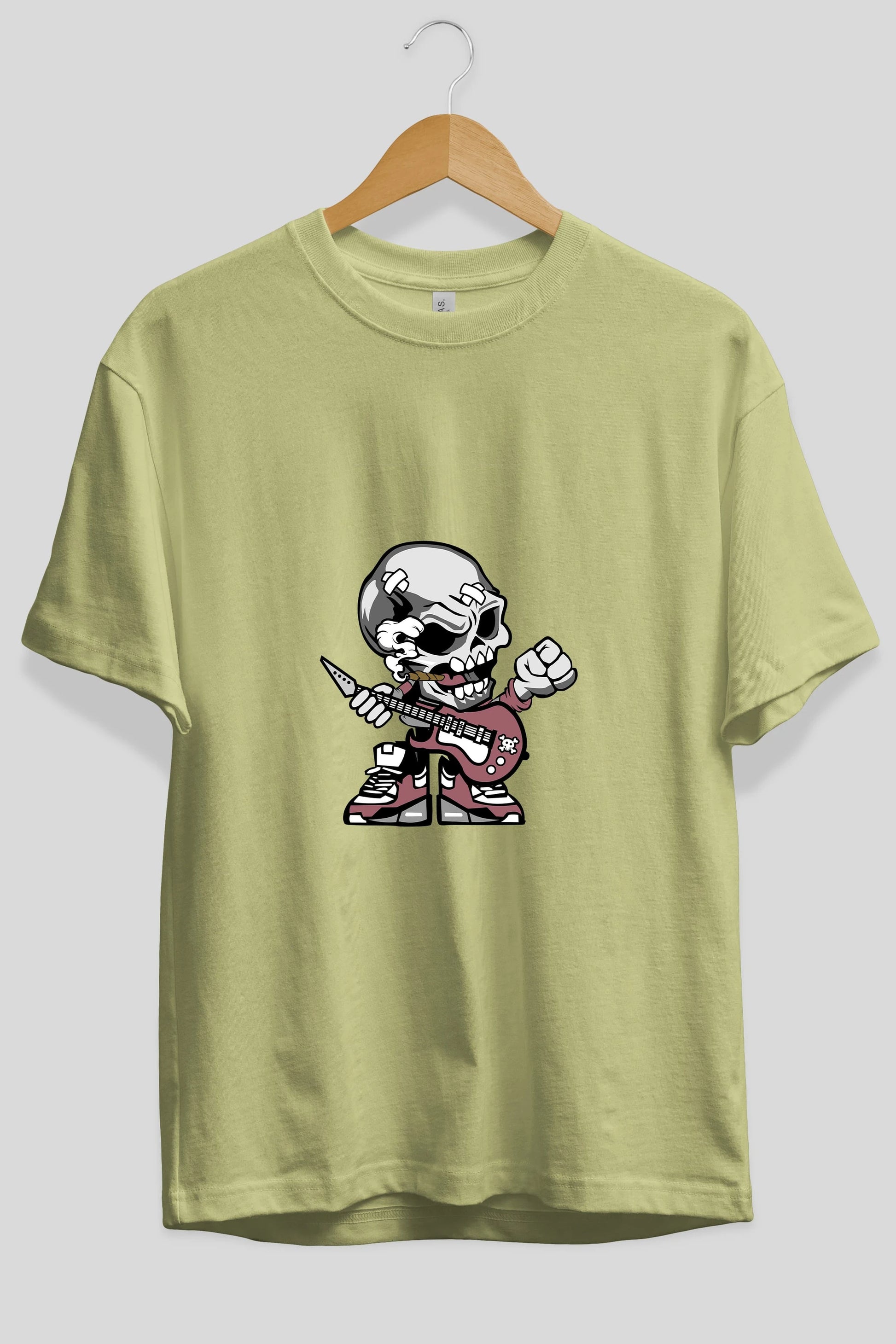 Skull Rockstar Ön Baskılı Oversize t-shirt Erkek Kadın Unisex %100 Pamuk tişort