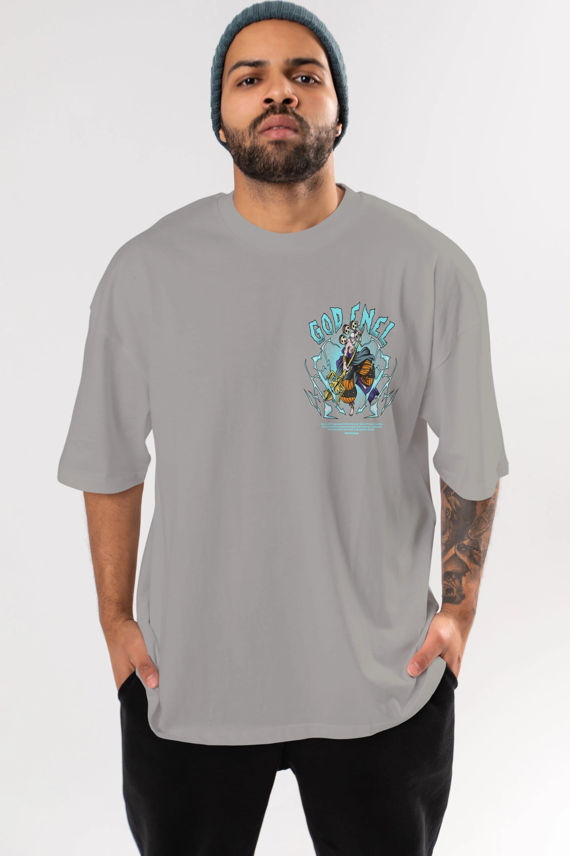 Eneru Ön Sol Baskılı Oversize t-shirt Erkek Kadın Unisex %100 Pamuk Bisiklet Yaka tişort
