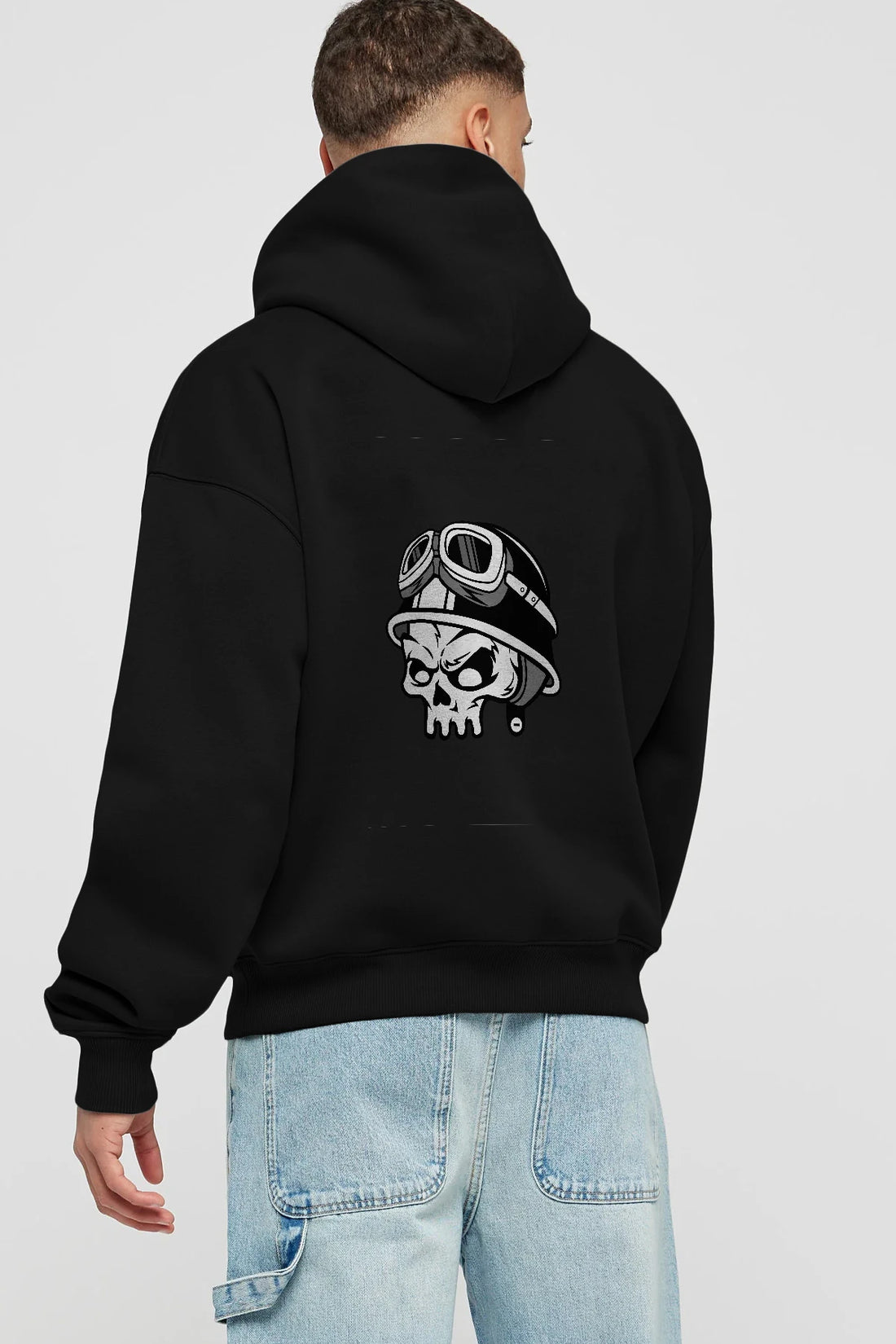Biker Helmet Arka Baskılı Hoodie Oversize Kapüşonlu Sweatshirt Erkek Kadın Unisex
