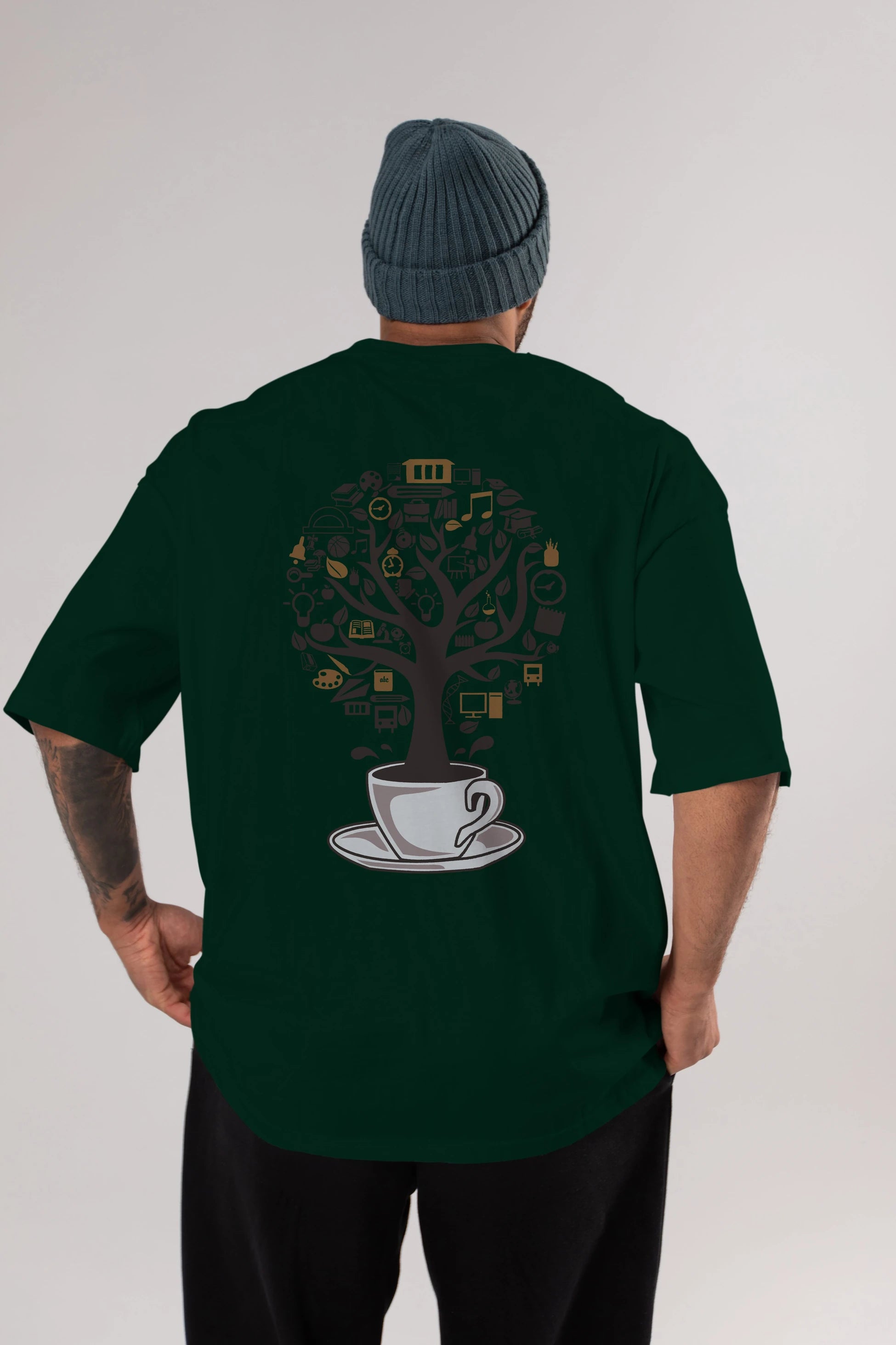 Coffee Tree Arka Baskılı Oversize t-shirt %100 pamuk Erkek Kadın Unisex