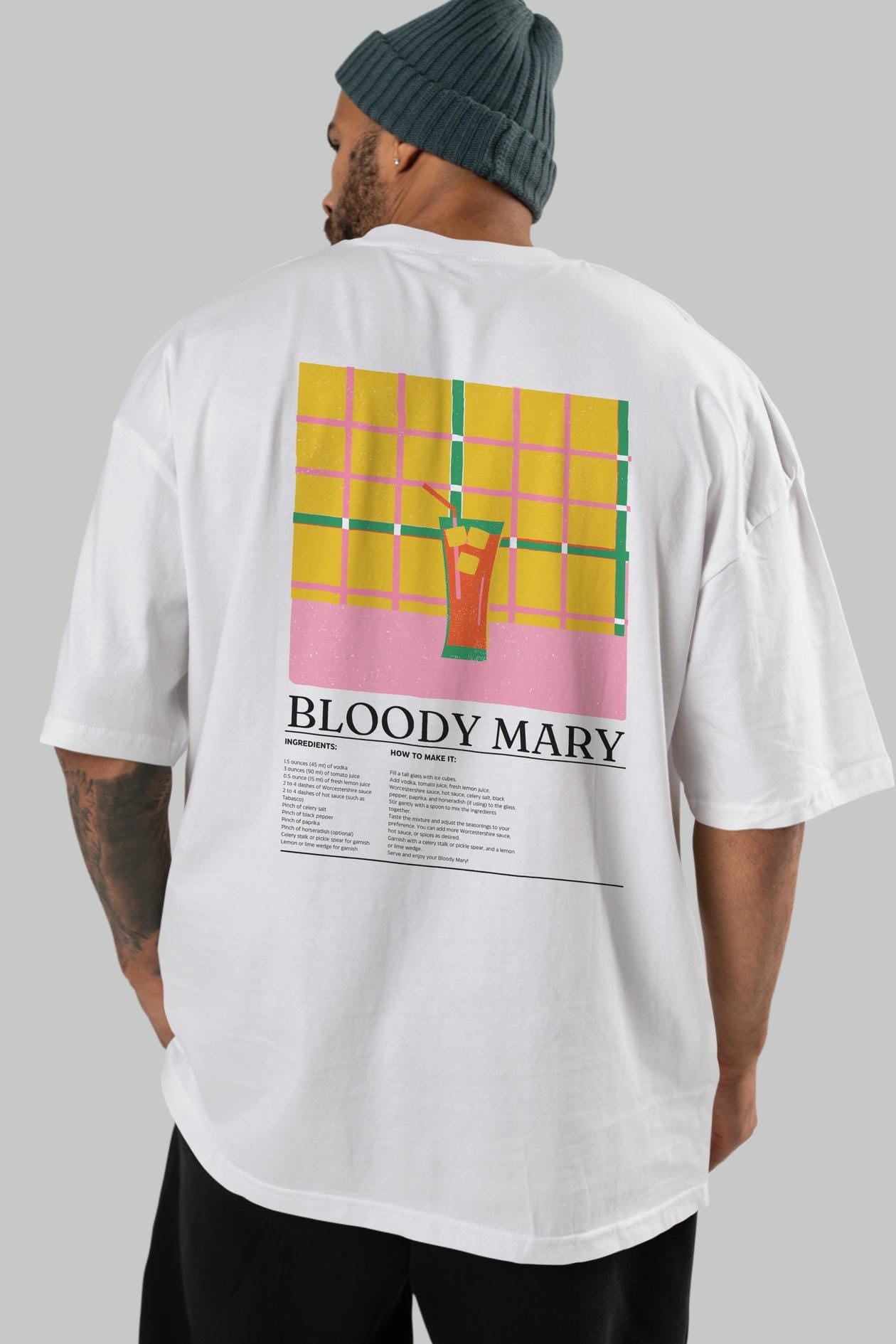 Bloody Mary Kokteyl Serisi Arka Baskılı Oversize t-shirt Erkek Kadın %100 Pamuk Bisiklet Yaka tişort