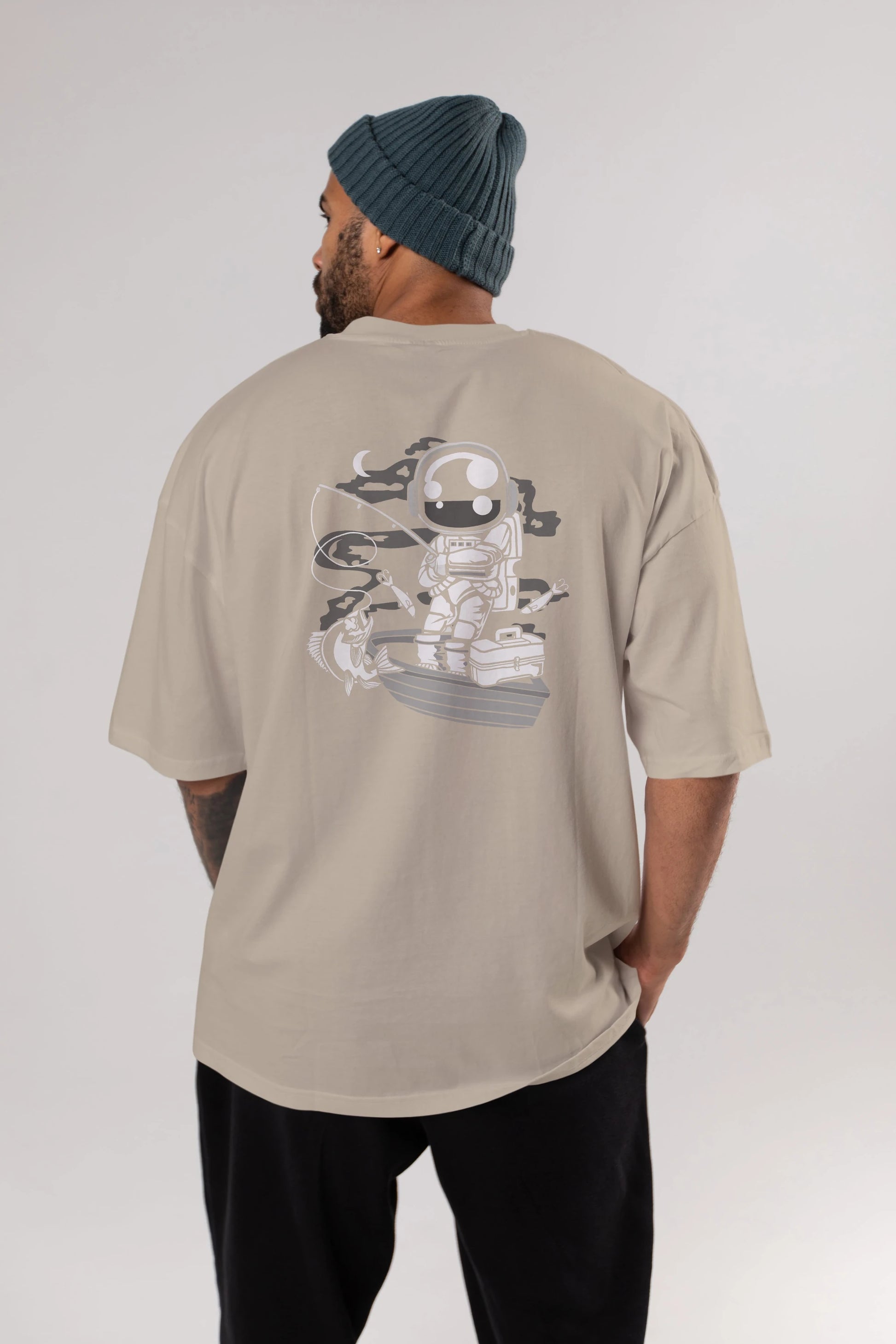 Astronaut Fisherman Arka Baskılı Oversize t-shirt Erkek Kadın Unisex