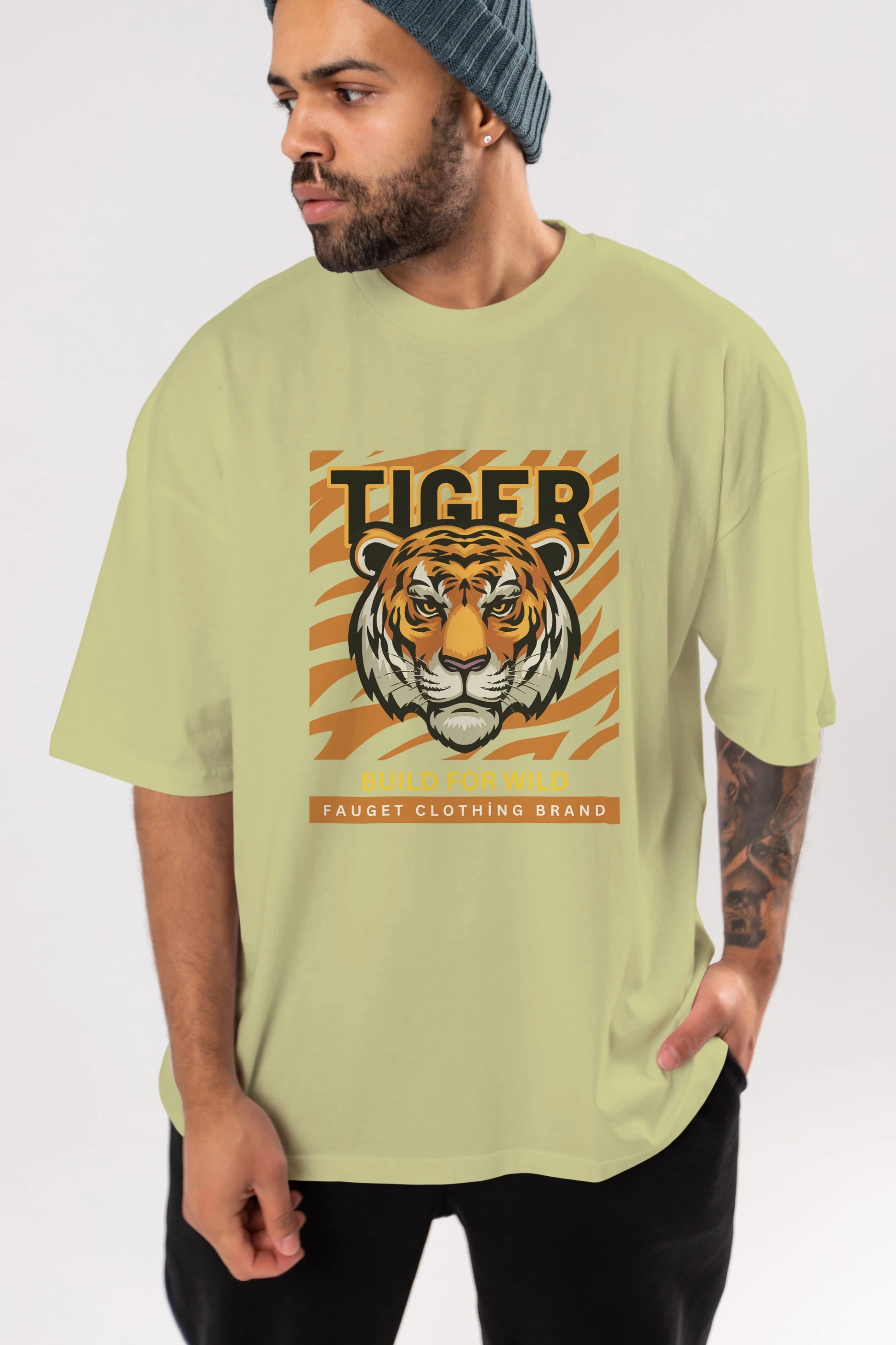 Tiger Ön Baskılı Oversize t-shirt Erkek Kadın Unisex