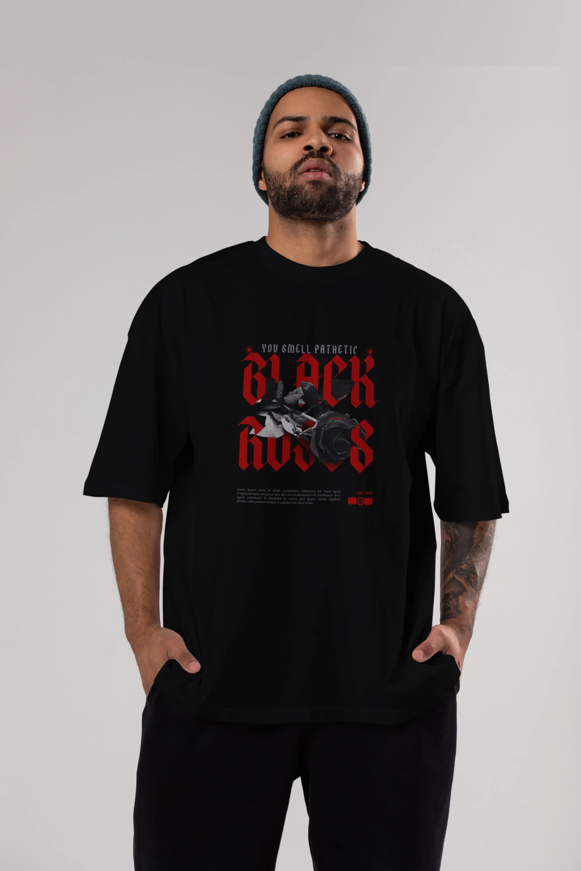 Black Roses Ön Baskılı Oversize t-shirt Erkek Kadın Unisex