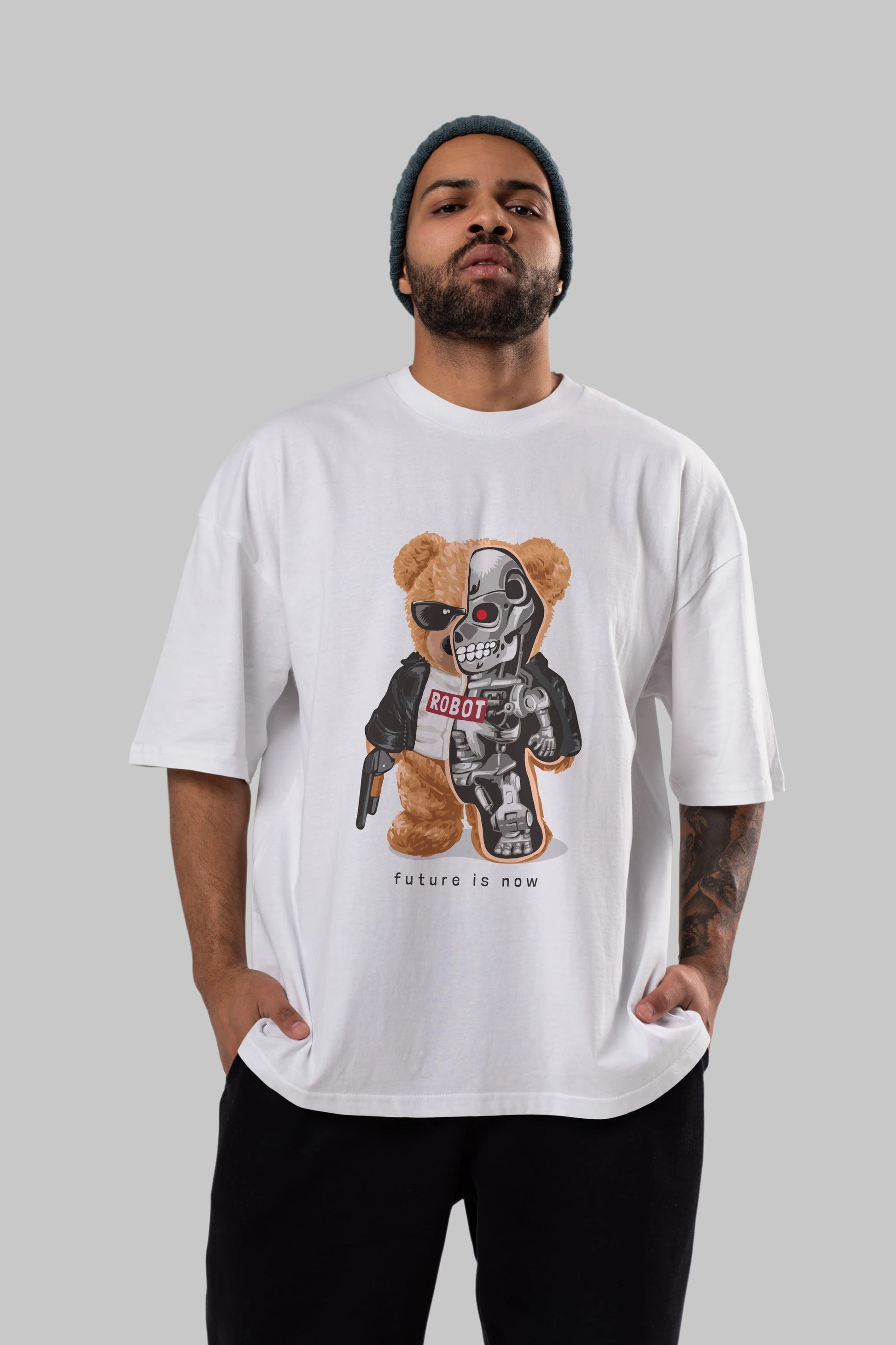 Teddy Bear Robot Ön Baskılı Oversize t-shirt Erkek Kadın Unisex %100 Pamuk