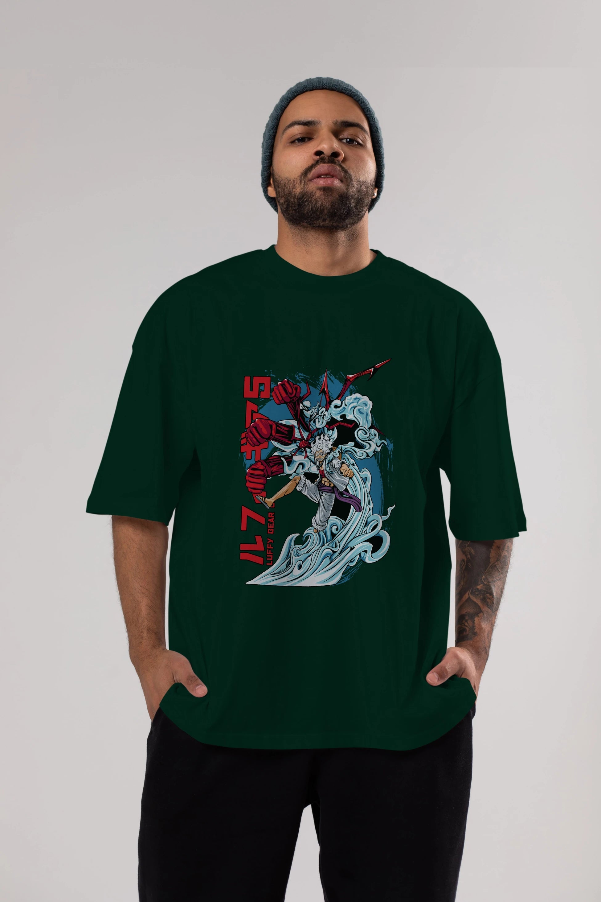MONKEY D. LUFFY GEAR5 2 Anime Ön Baskılı Oversize t-shirt %100 pamuk Erkek Kadın Unisex