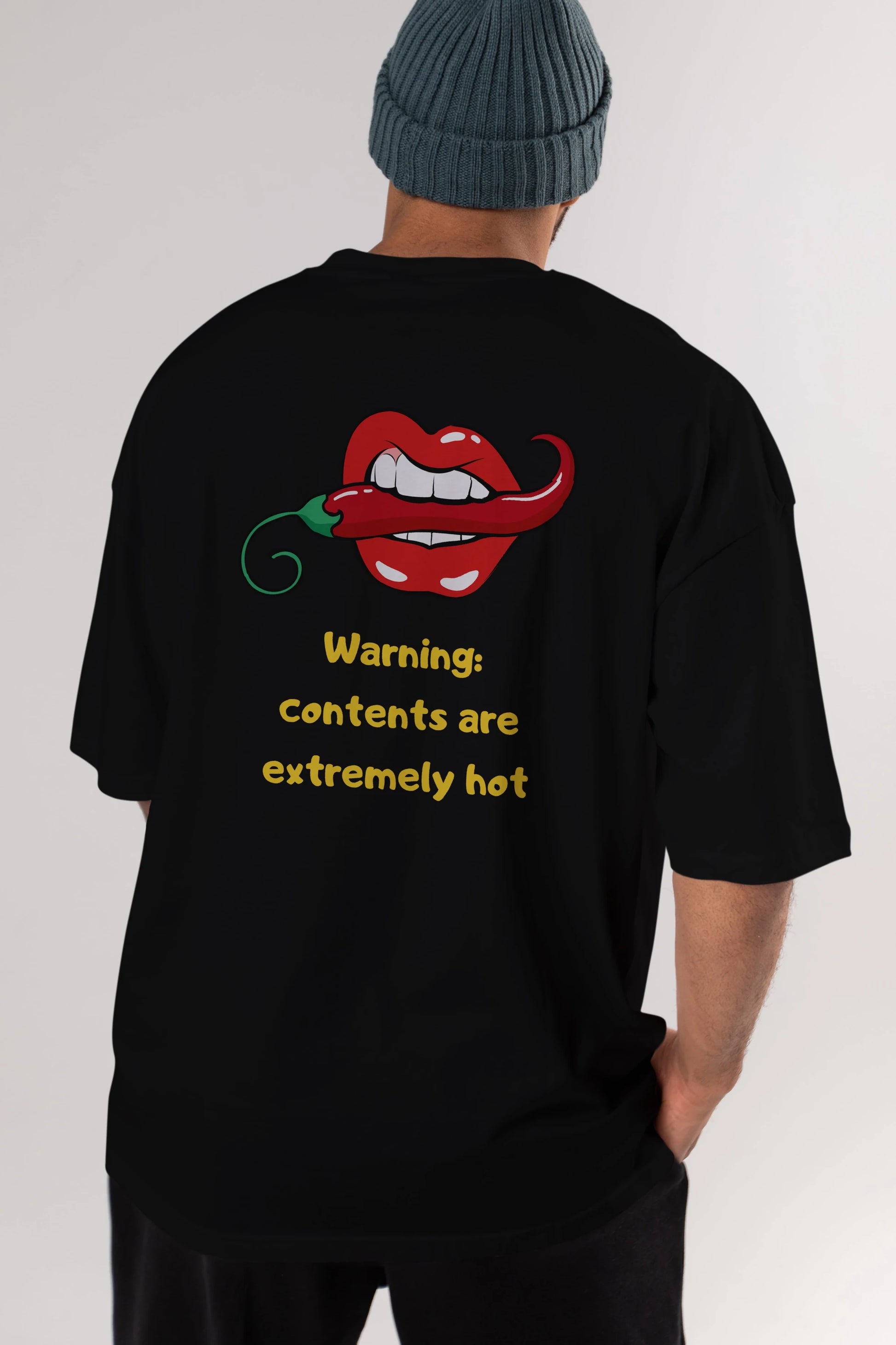 Warning Contents Yazılı Arka Baskılı Oversize t-shirt Erkek Kadın Unisex