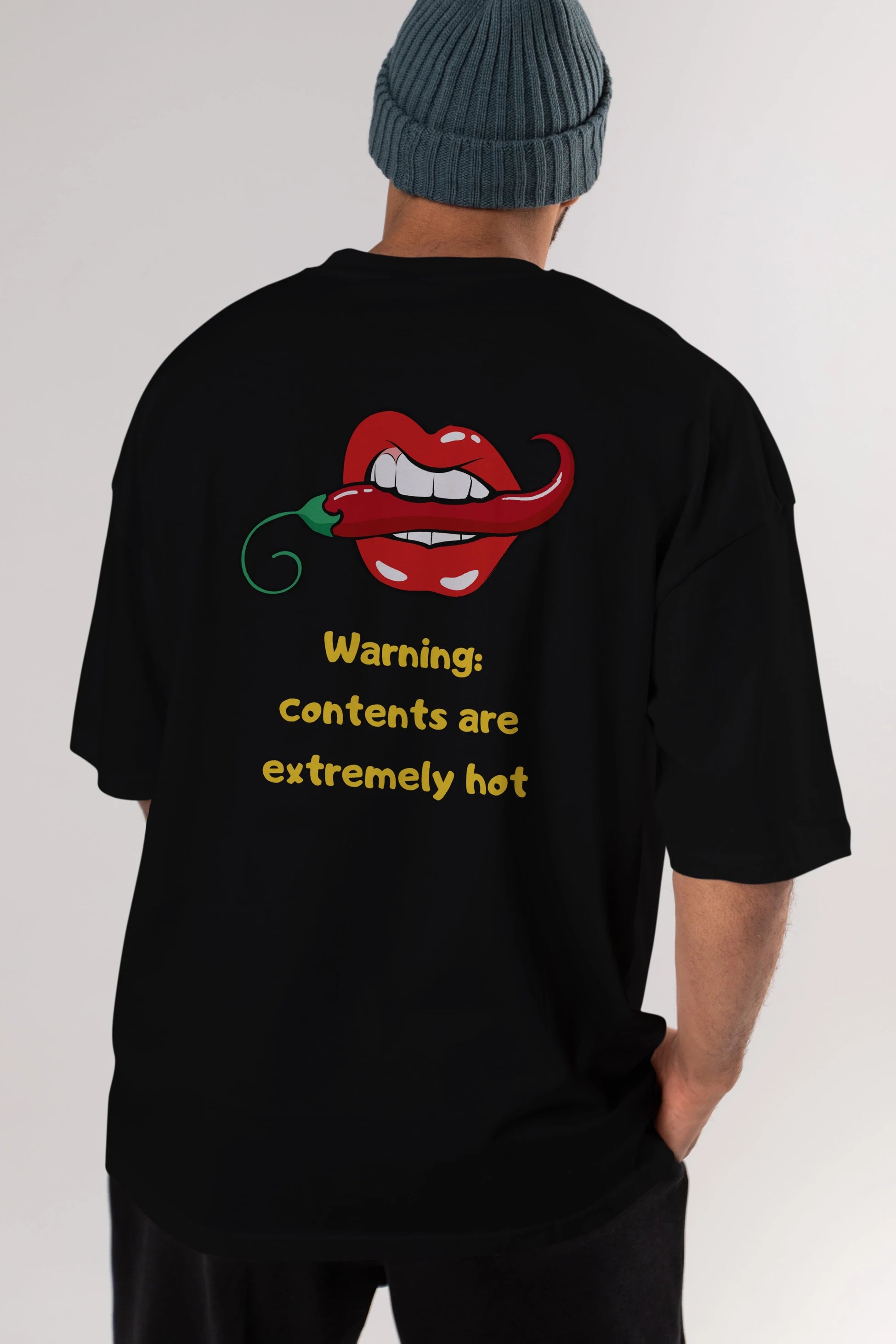 Warning Contents Yazılı Arka Baskılı Oversize t-shirt Erkek Kadın Unisex
