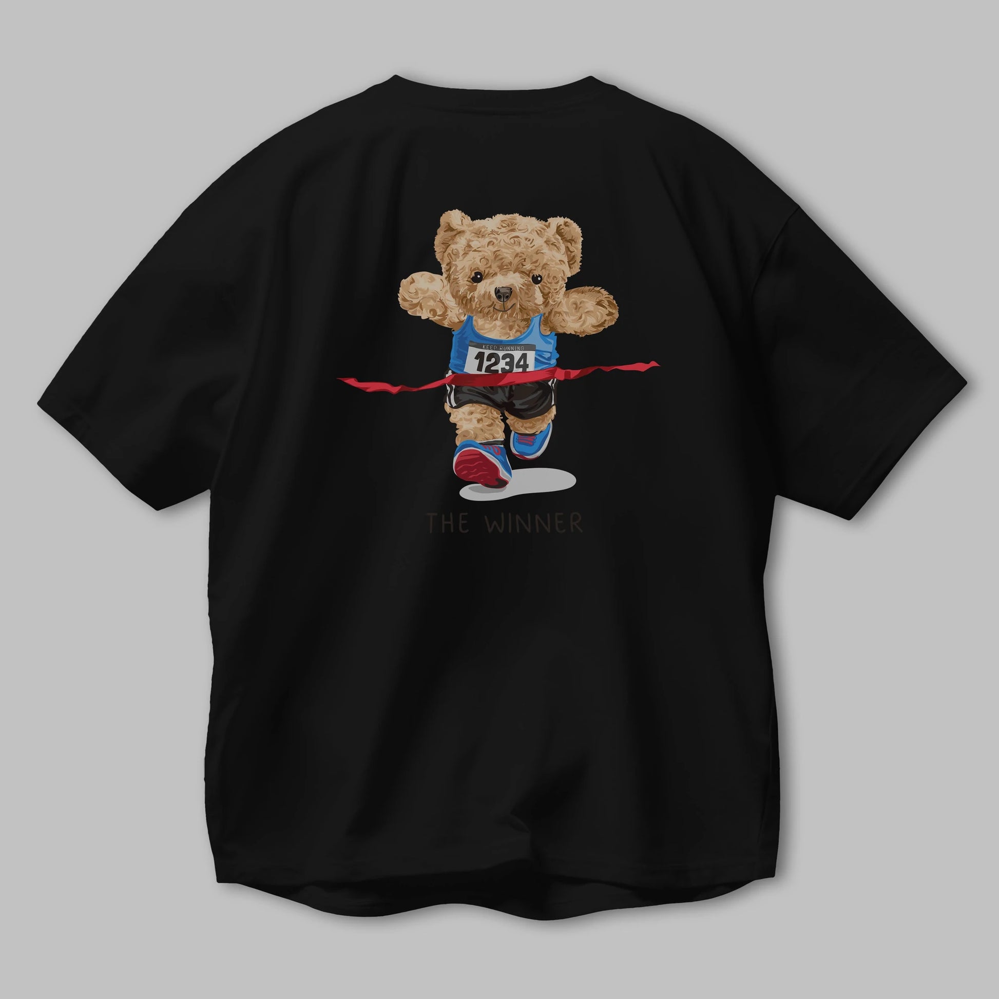 Teddy Bear The Winner Arka Baskılı Oversize t-shirt Erkek Kadın Unisex %100 Pamuk