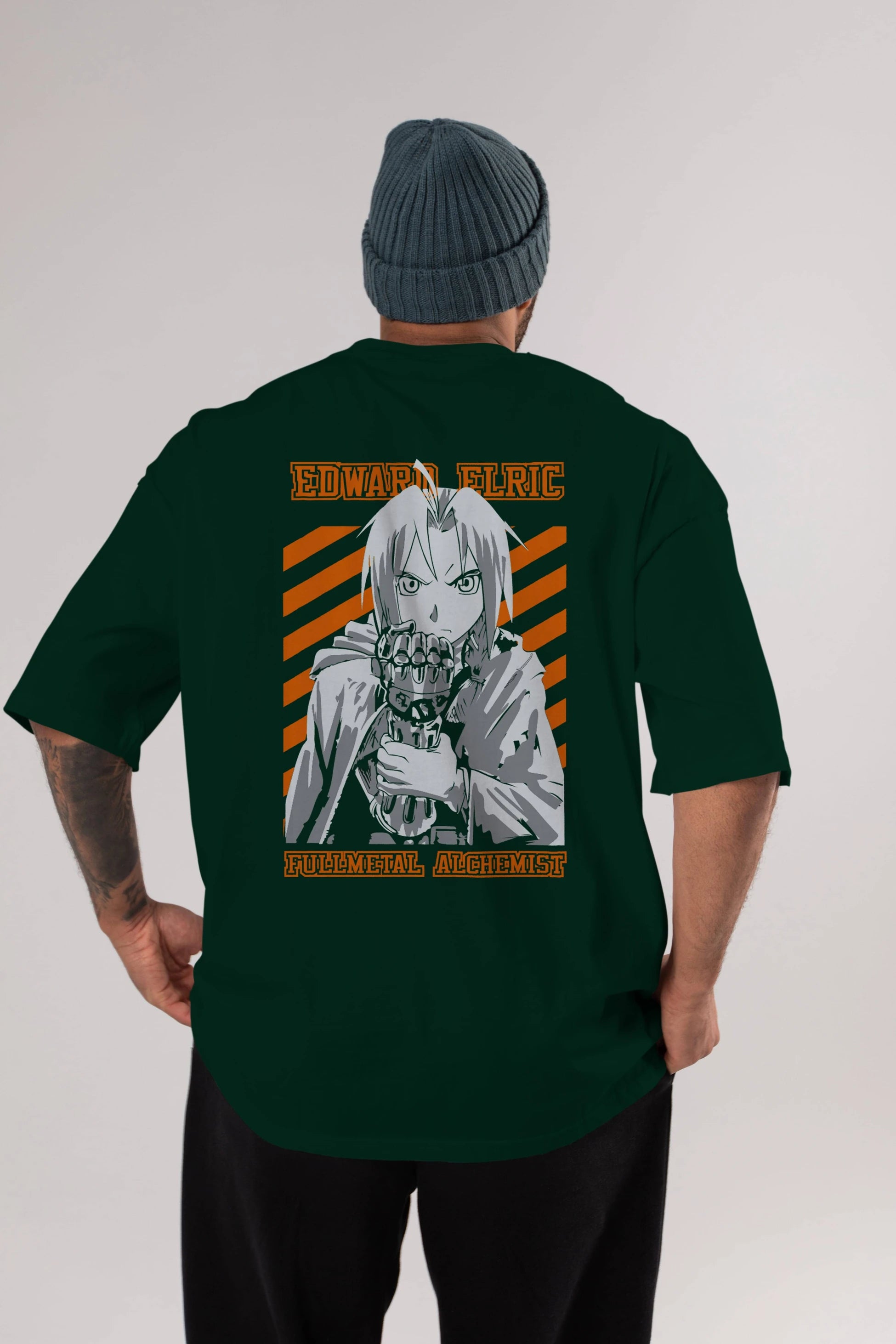 EDWARD ELRIC Anime Arka Baskılı Oversize t-shirt Erkek Kadın Unisex