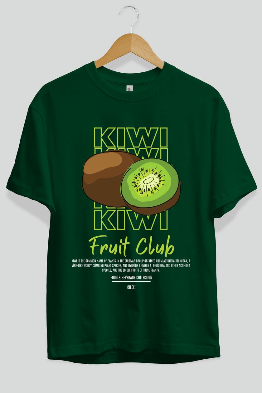 Kiwi Ön Baskılı Oversize t-shirt Erkek Kadın Pamuk Bisiklet Yaka tişort