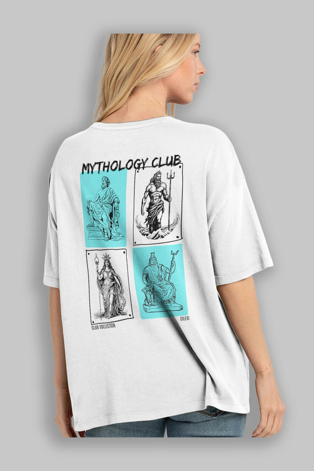 Mythology Club Arka Baskılı Oversize t-shirt Erkek Kadın %100 Pamuk Bisiklet Yaka tişort