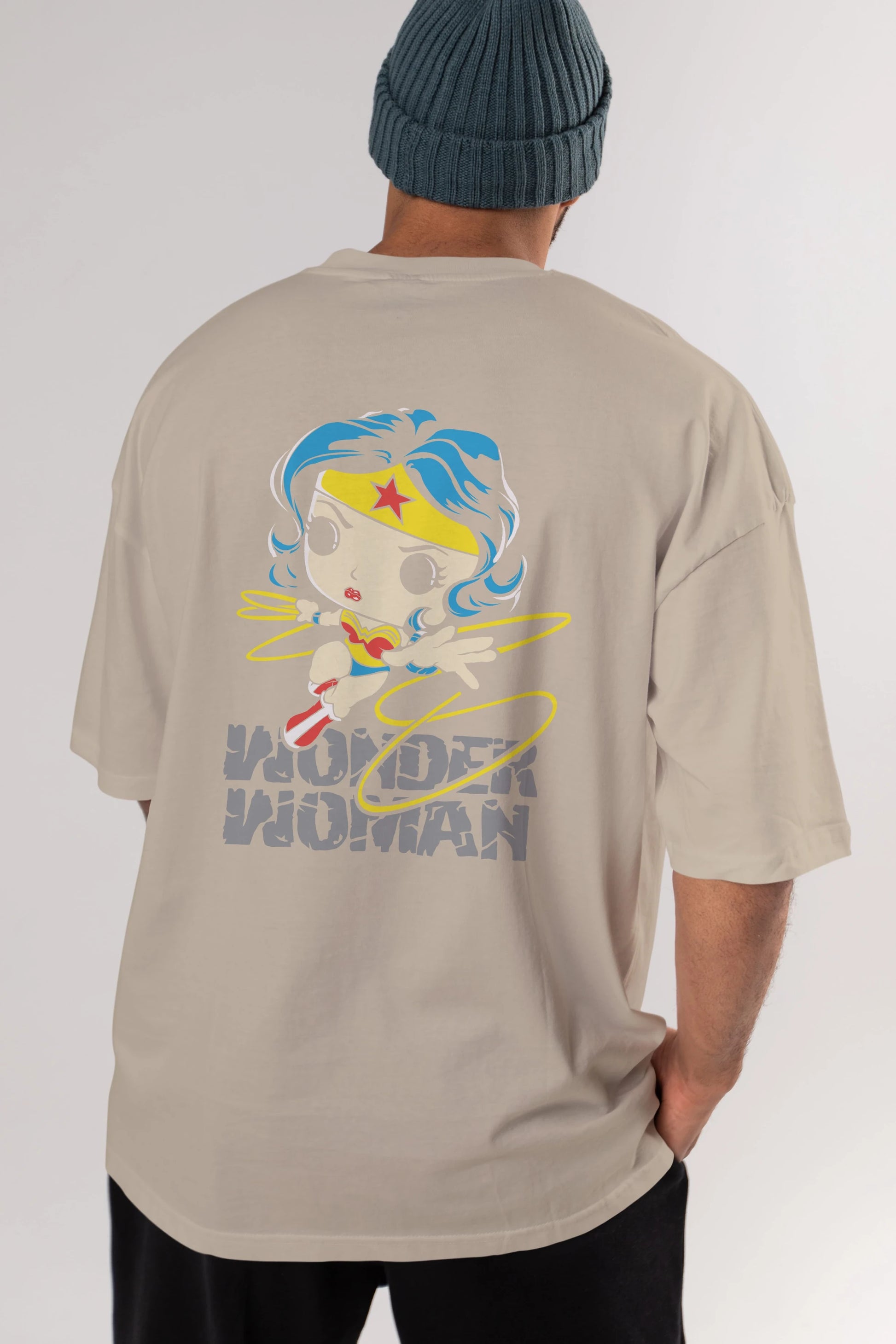 Wonder Woman Arka Baskılı Oversize t-shirt Erkek Kadın Unisex %100 Pamuk Bisiklet Yaka tişort