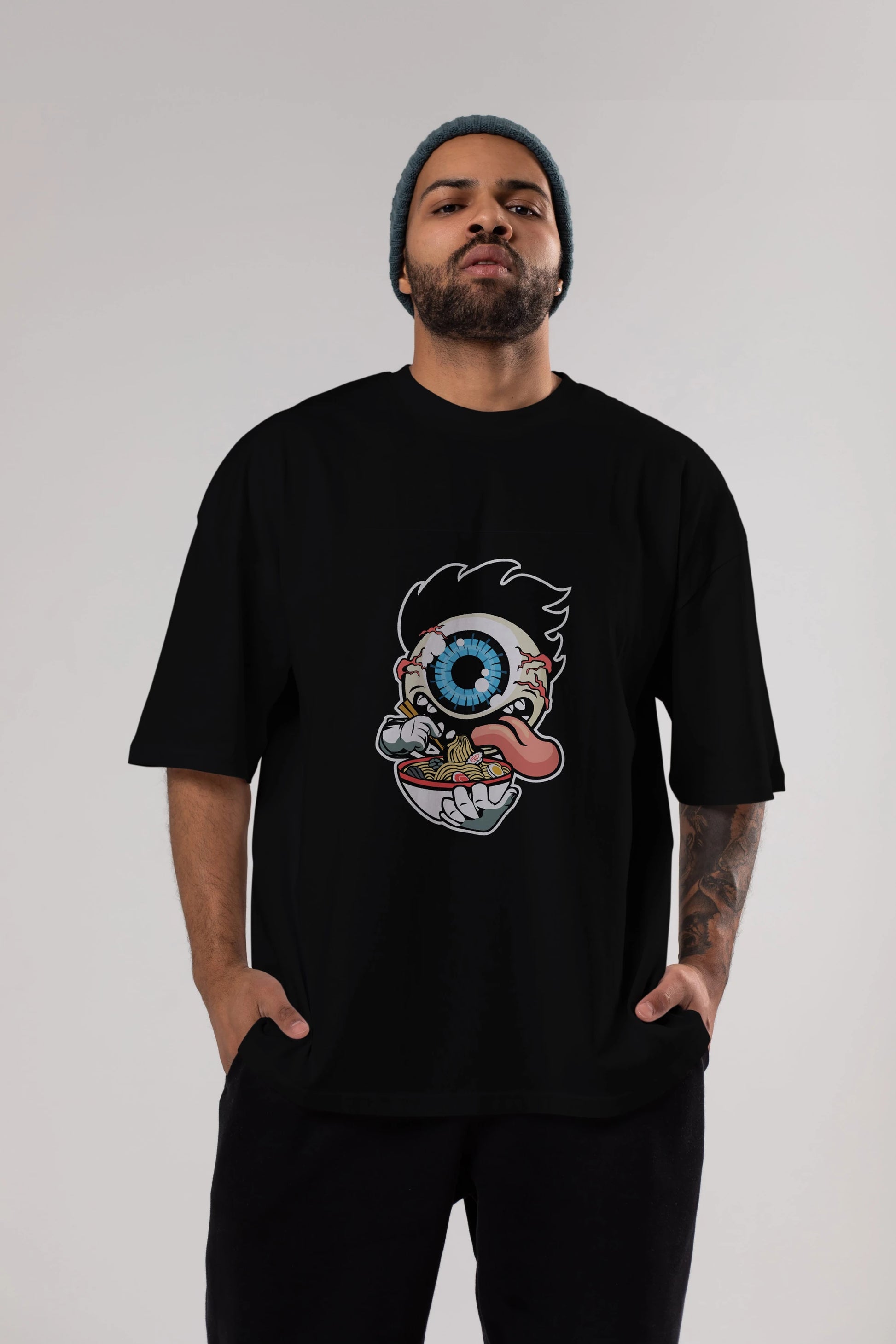 Eyeball Ramen Ön Baskılı Oversize t-shirt Erkek Kadın Unisex %100 Pamuk tişort