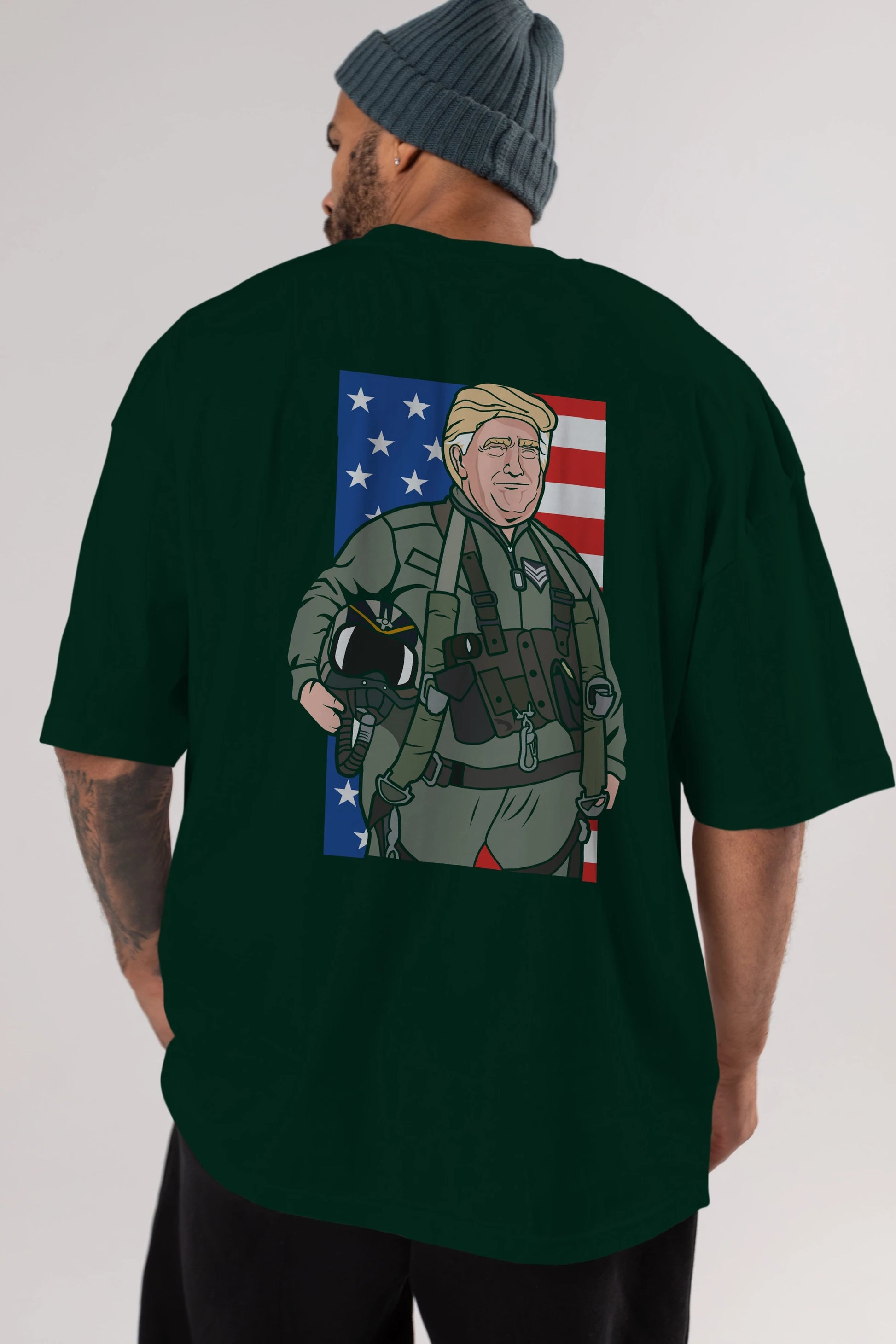 Trump Jetplane Pilot Arka Baskılı Oversize t-shirt Erkek Kadın Unisex %100 Pamuk tişort