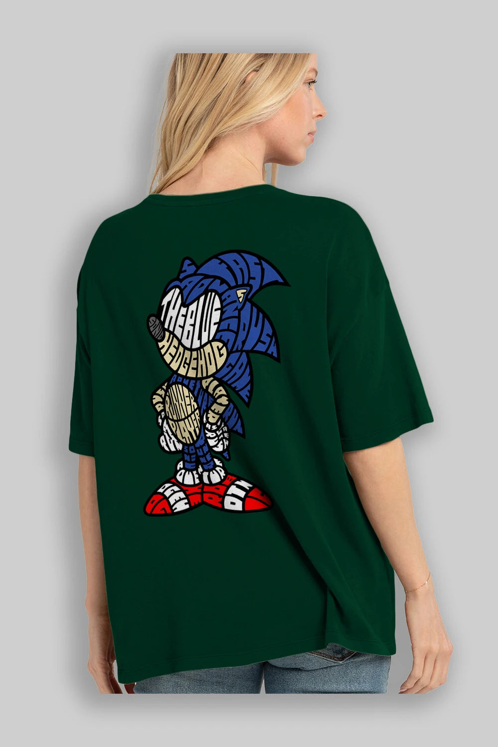 The Blue Hedgehog Arka Baskılı Oversize t-shirt %100 pamuk Erkek Kadın Unisex